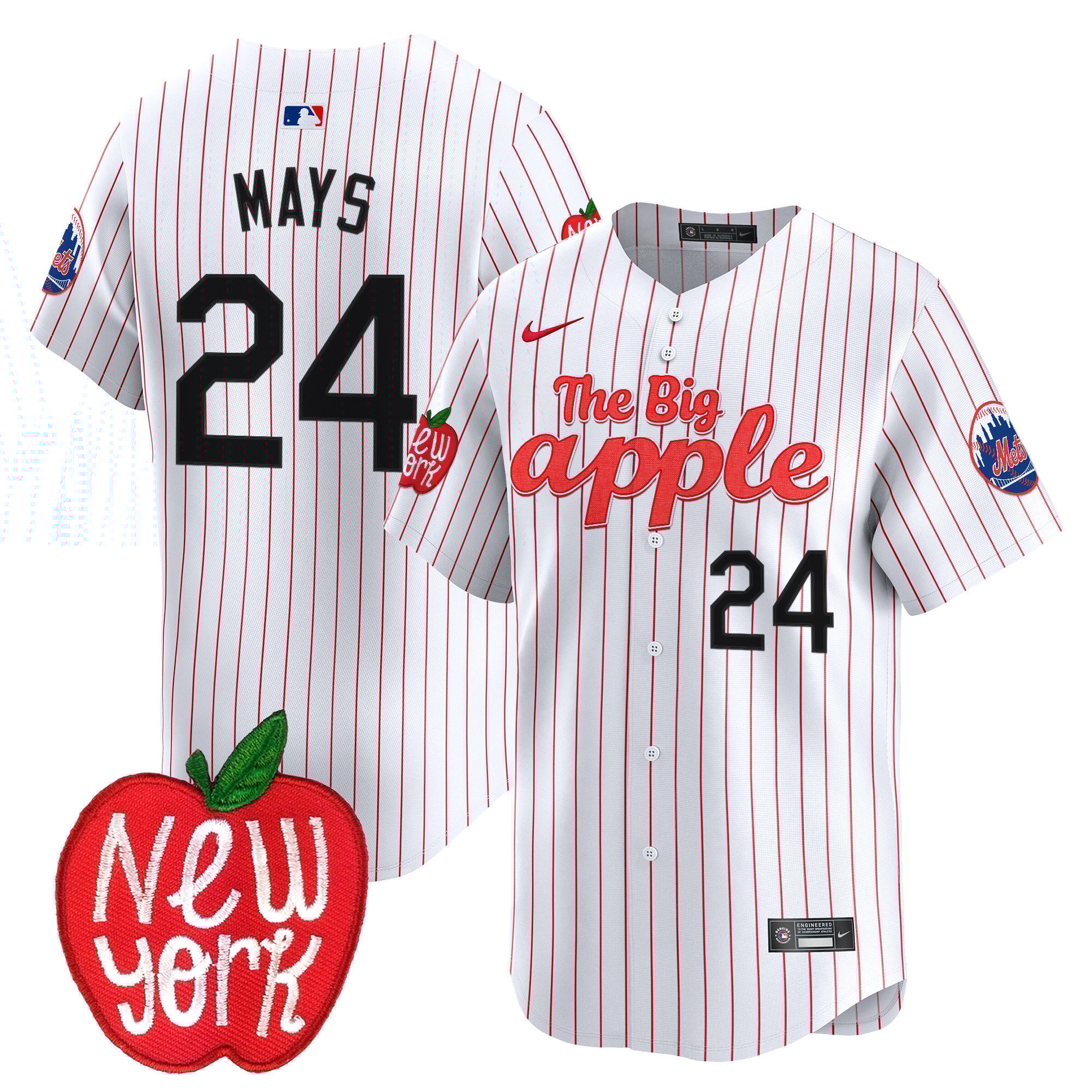 Men's Willie Mays New York Mets The Big Apple Vapor Premier Limited Pinstripe Jersey - All Stitched