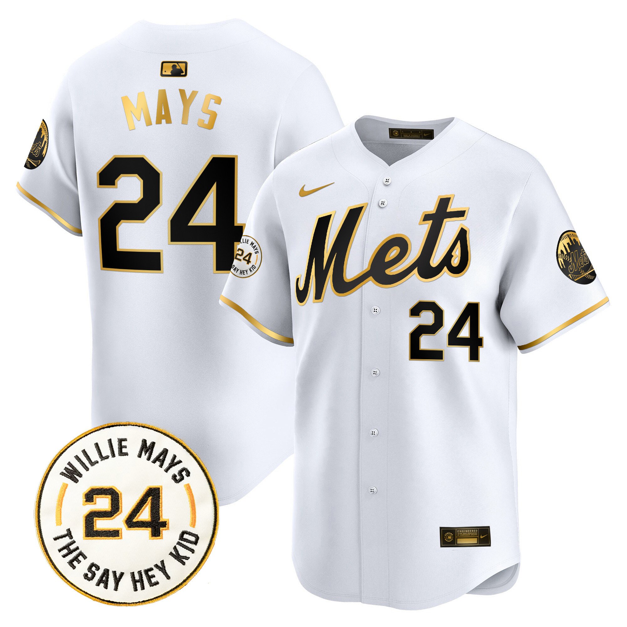 Men's Willie Mays New York Mets Willie Mays Patch Vapor Premier Limited White Gold Jersey - All Stitched