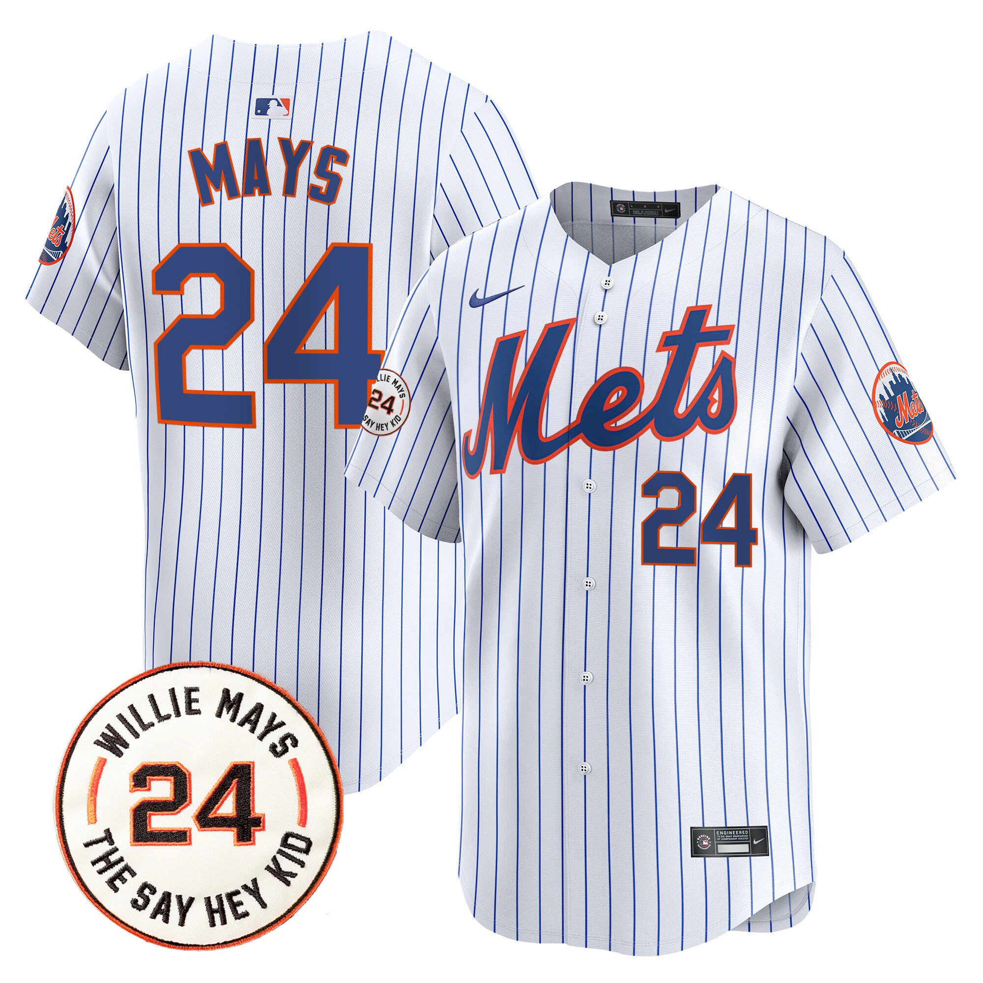 Men's Willie Mays New York Mets Willie Mays Patch Vapor Premier Limited White Jersey - All Stitched