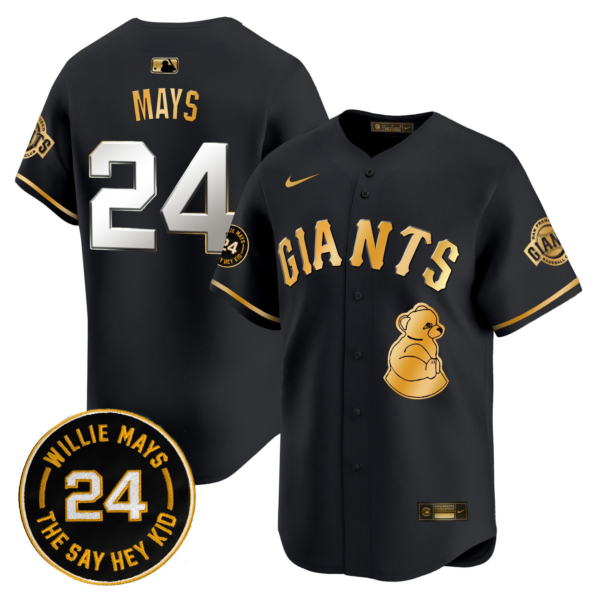 Men's Willie Mays San Francisco Giants 2024 Willie Mays Patch Vapor Premier Limited Black Gold Jersey V4 - All Stitched