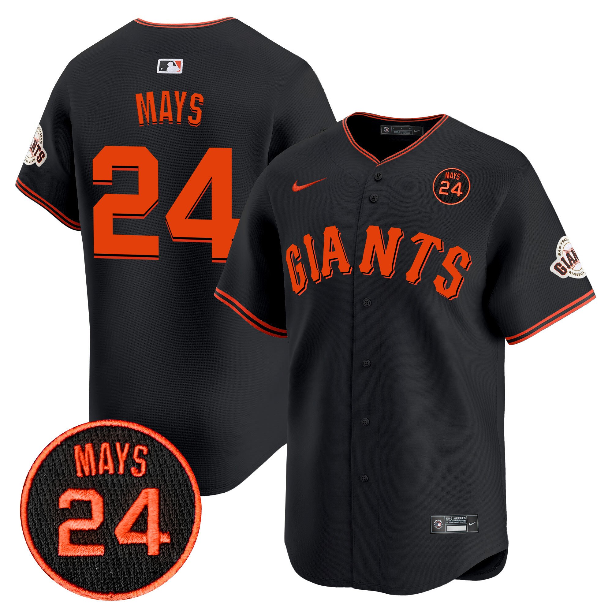 Men's Willie Mays San Francisco Giants 2024 Willie Mays Patch Vapor Premier Limited Black Jersey V3 - All Stitched