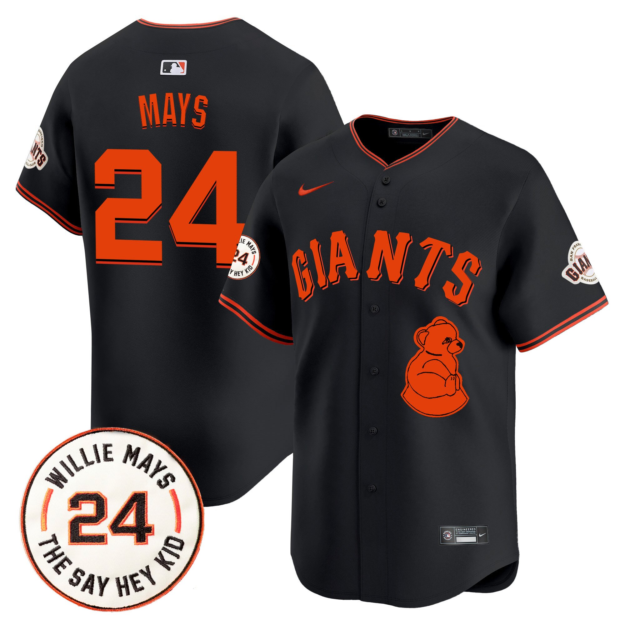 Men's Willie Mays San Francisco Giants 2024 Willie Mays Patch Vapor Premier Limited Black Jersey V4 - All Stitched