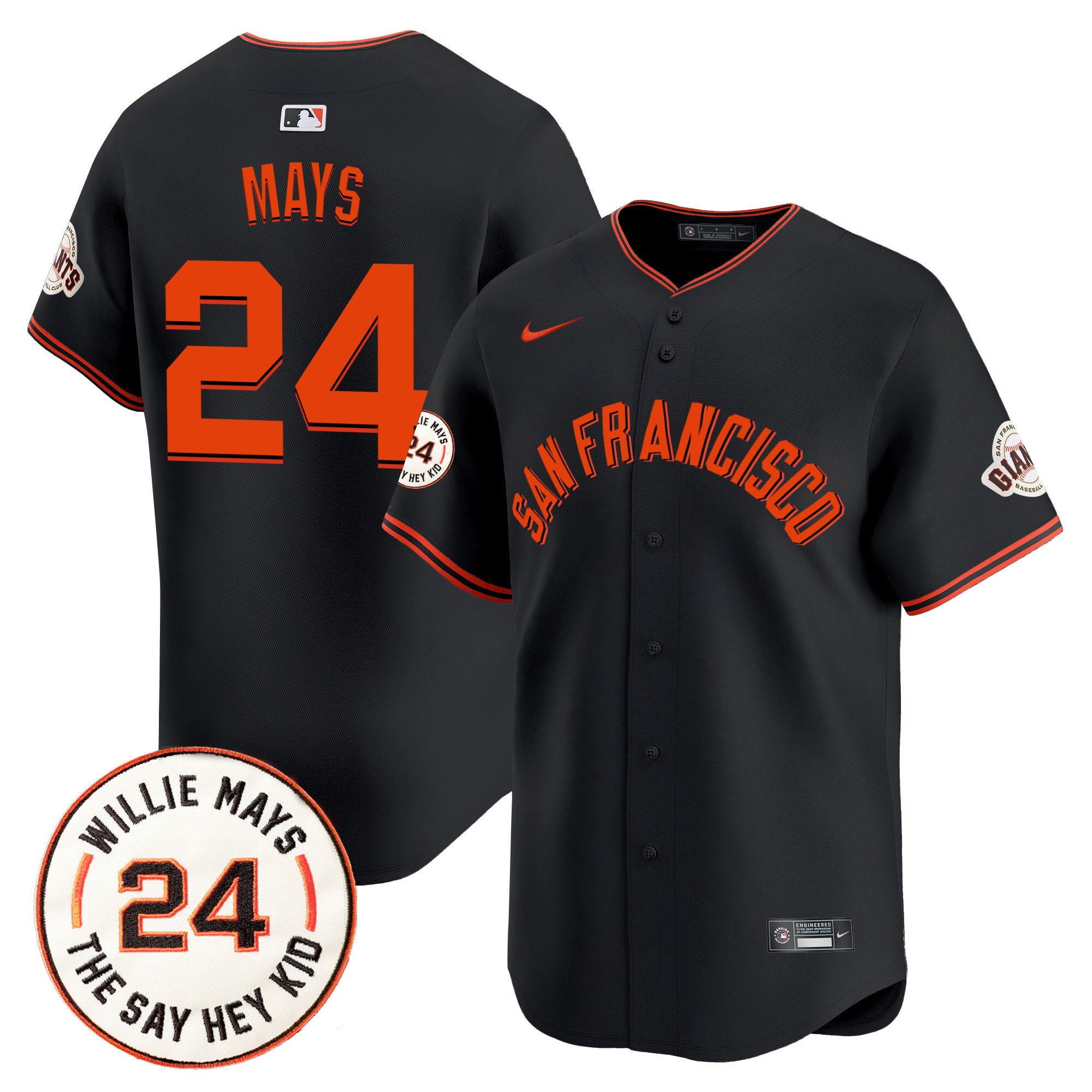 Men's Willie Mays San Francisco Giants 2024 Willie Mays Patch Vapor Premier Limited Black Jersey V5 - All Stitched