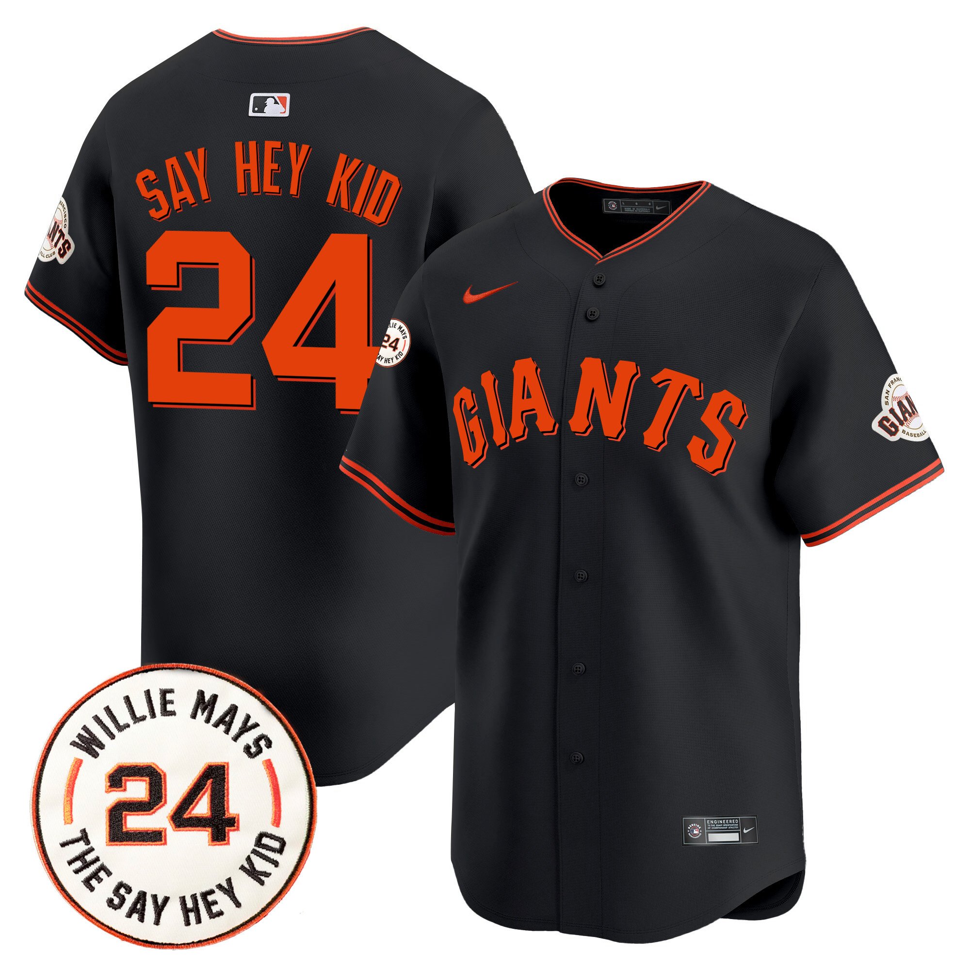 Men's Willie Mays San Francisco Giants 2024 Willie Mays Patch Vapor Premier Limited Black Jersey V6 - All Stitched