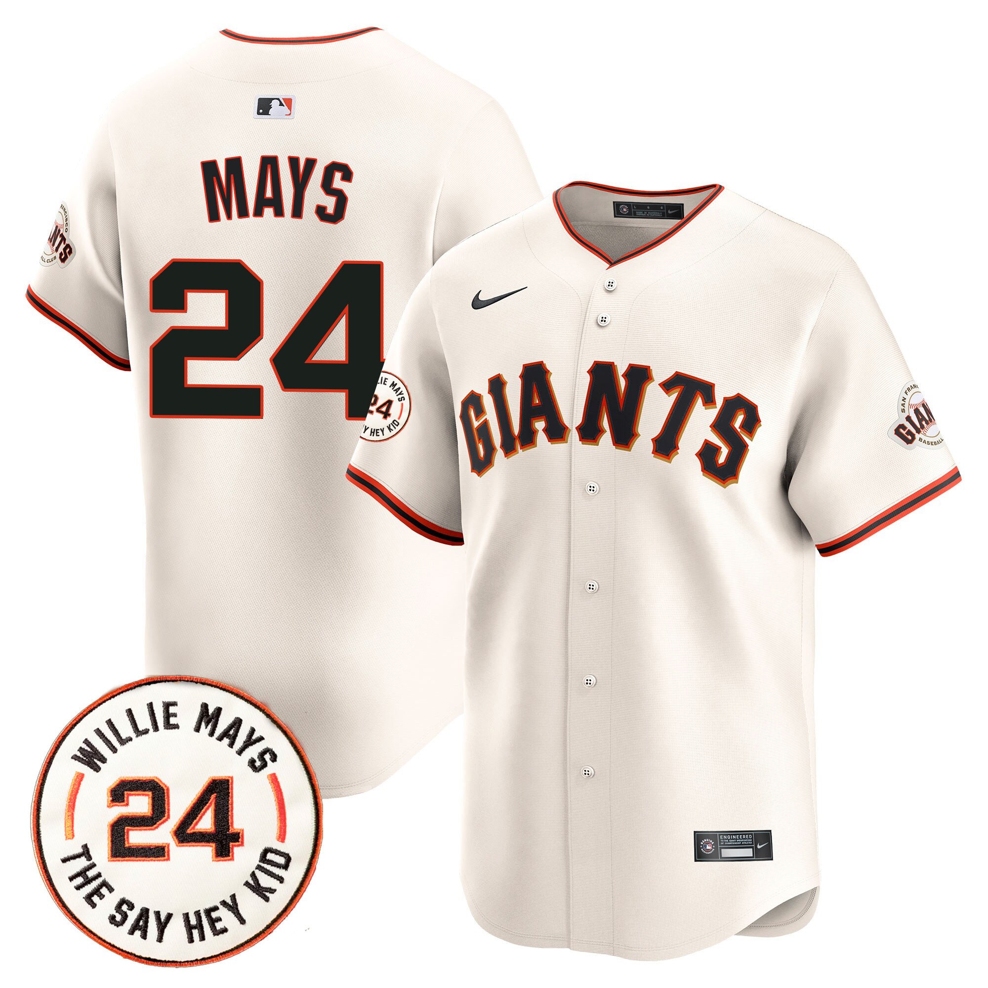 Men's Willie Mays San Francisco Giants 2024 Willie Mays Patch Vapor Premier Limited Cream Jersey - All Stitched