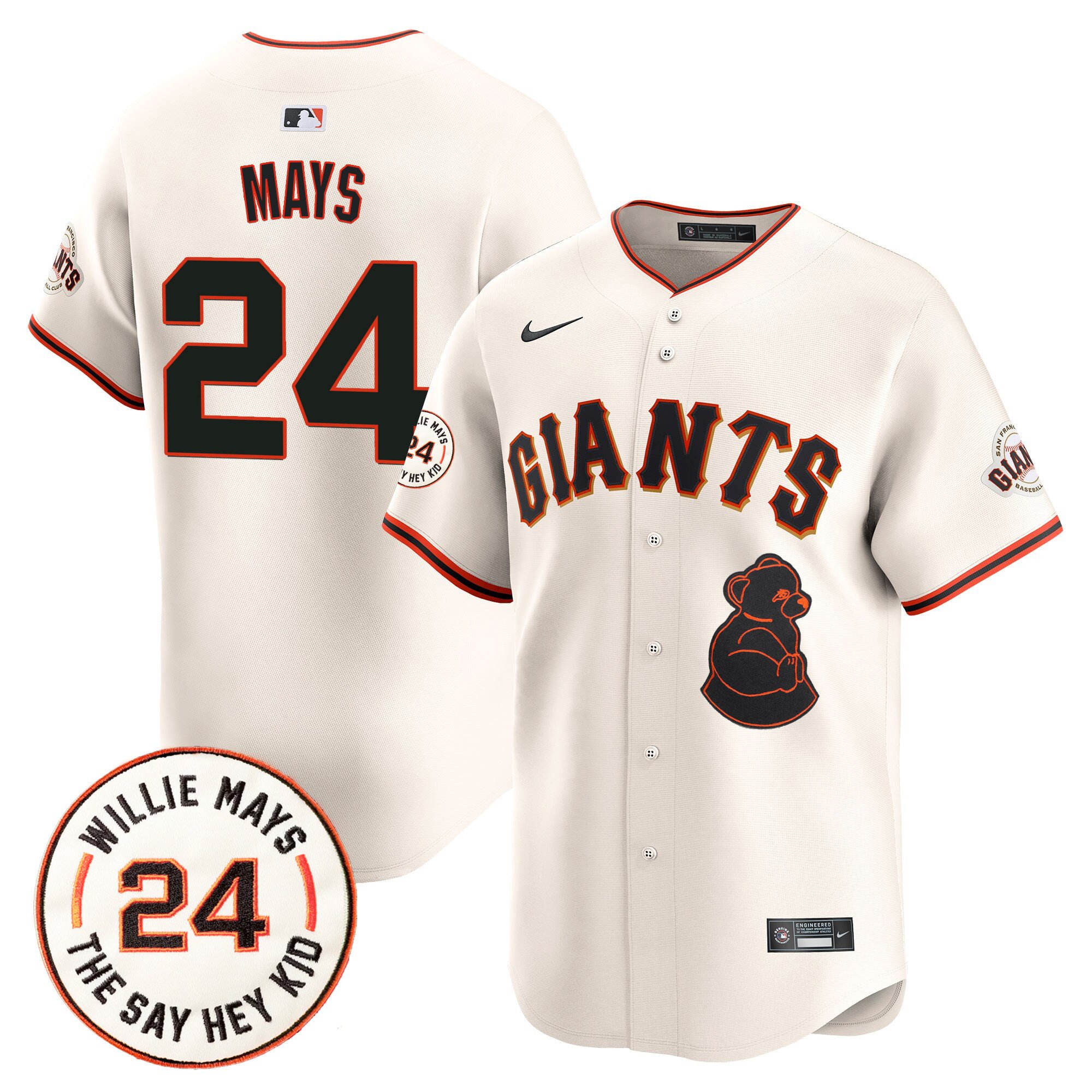 Men's Willie Mays San Francisco Giants 2024 Willie Mays Patch Vapor Premier Limited Cream Jersey V4 - All Stitched