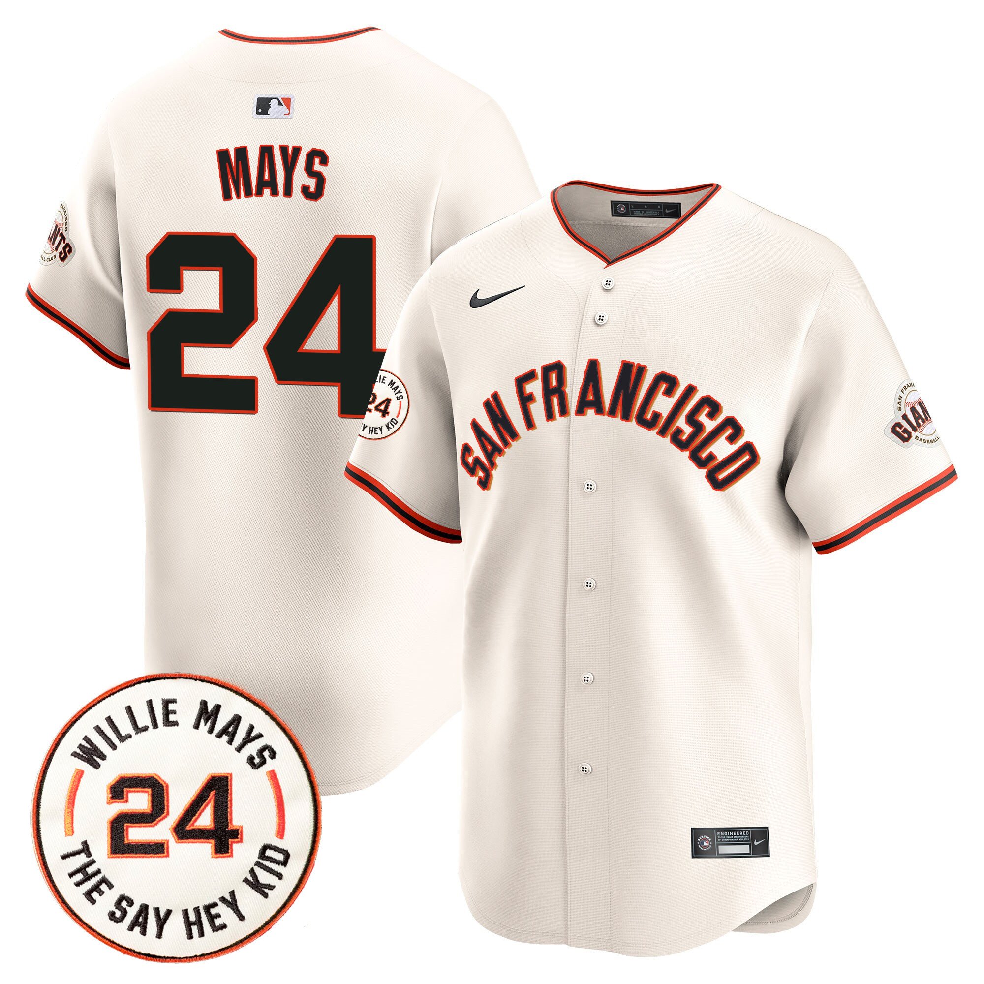 Men's Willie Mays San Francisco Giants 2024 Willie Mays Patch Vapor Premier Limited Cream Jersey V5 - All Stitched