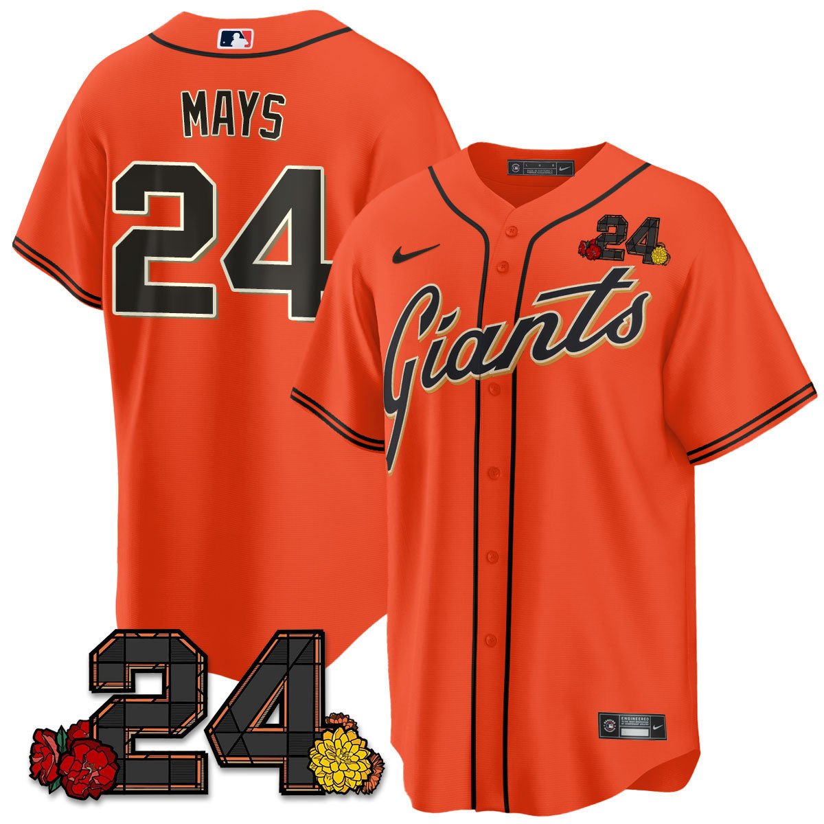 Men's Willie Mays San Francisco Giants 2024 Willie Mays Patch Vapor Premier Limited Orange Jersey V2 - All Stitched