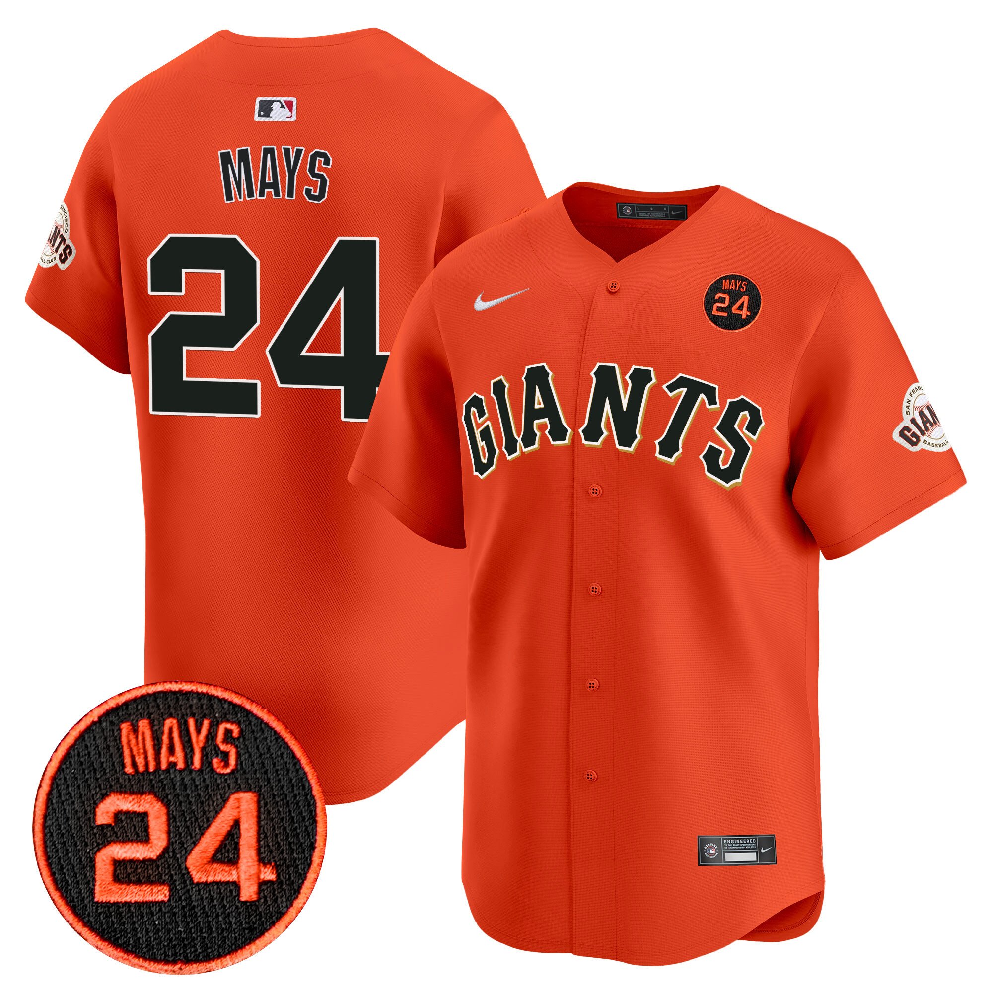 Men's Willie Mays San Francisco Giants 2024 Willie Mays Patch Vapor Premier Limited Orange Jersey V3 - All Stitched