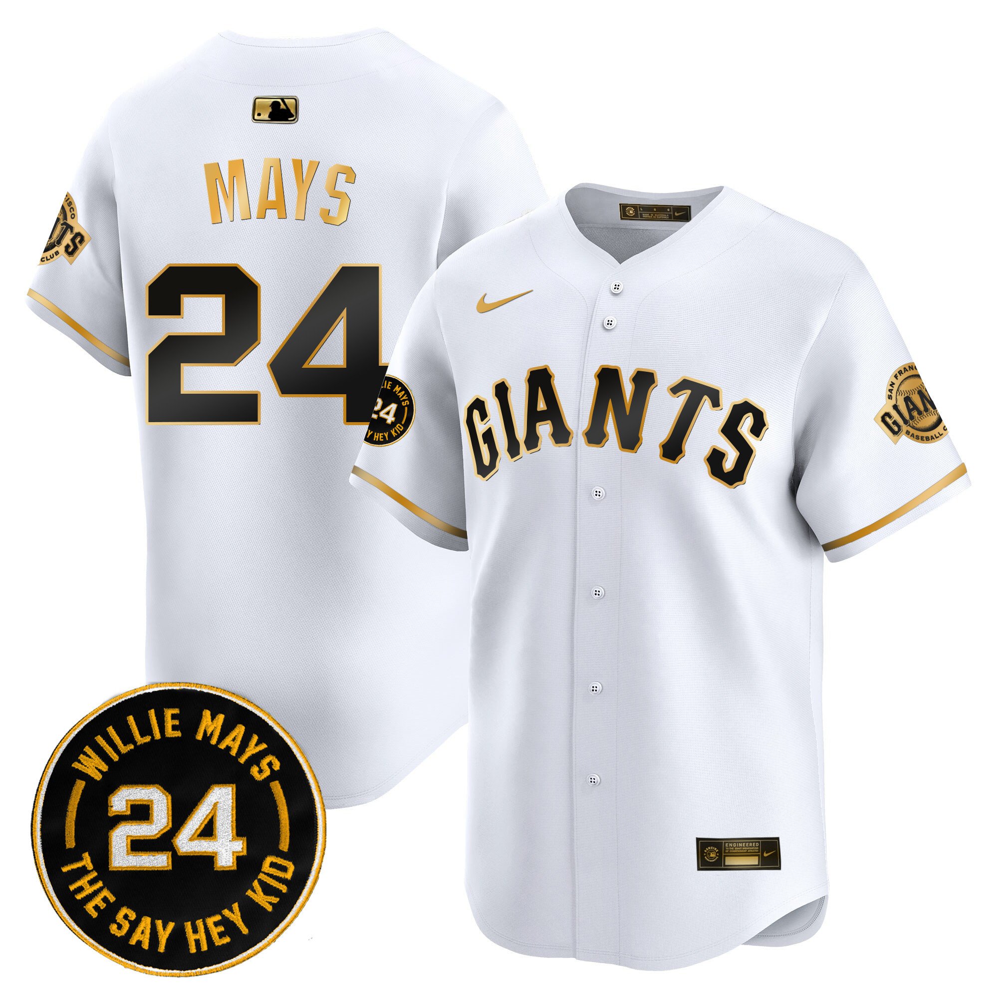 Men's Willie Mays San Francisco Giants 2024 Willie Mays Patch Vapor Premier Limited White Gold Jersey - All Stitched
