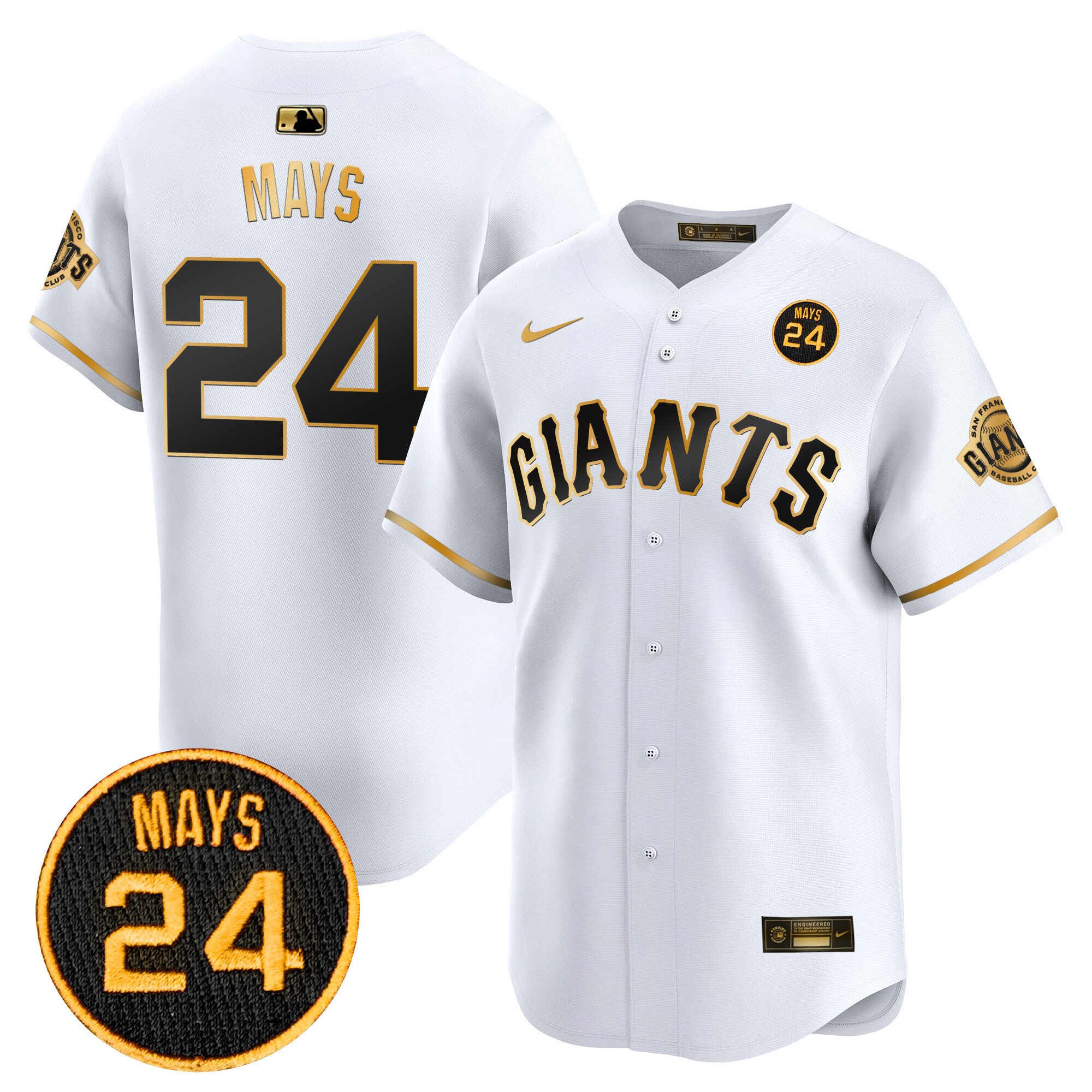 Men's Willie Mays San Francisco Giants 2024 Willie Mays Patch Vapor Premier Limited White Gold Jersey V3 - All Stitched