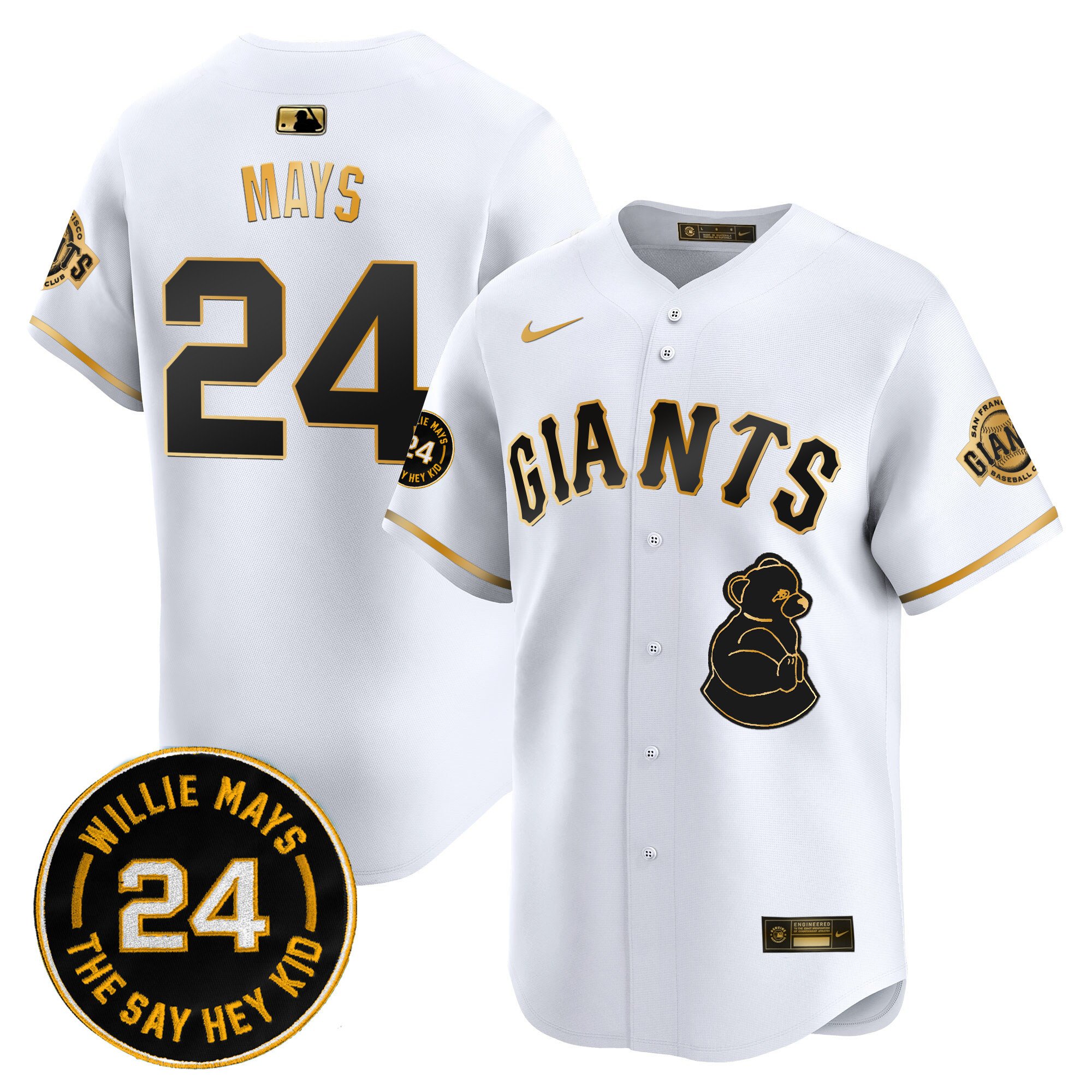 Men's Willie Mays San Francisco Giants 2024 Willie Mays Patch Vapor Premier Limited White Gold Jersey V4 - All Stitched