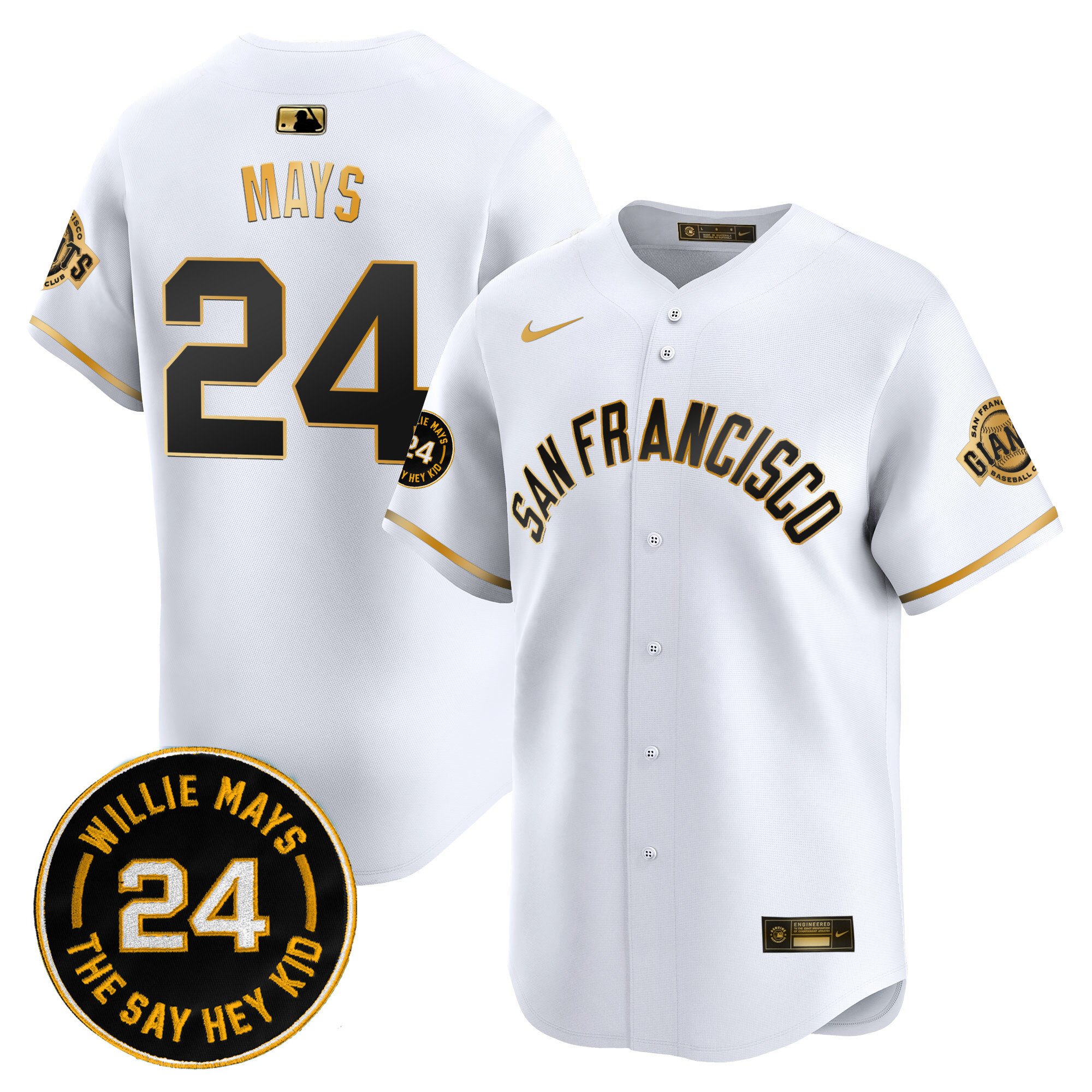Men's Willie Mays San Francisco Giants 2024 Willie Mays Patch Vapor Premier Limited White Gold Jersey V5 - All Stitched