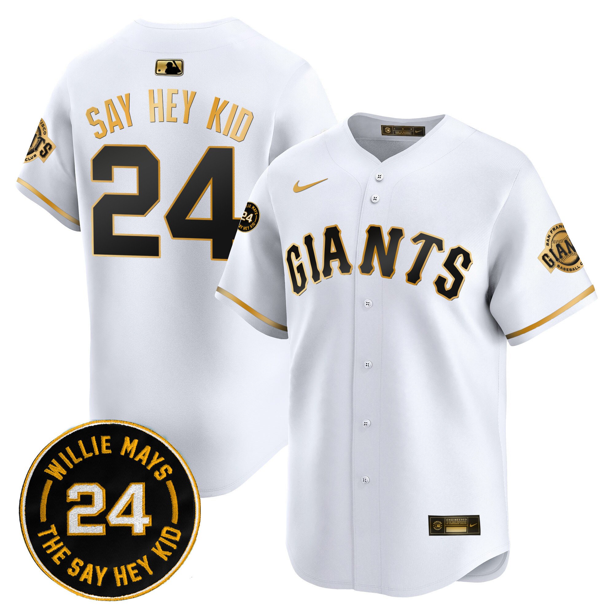 Men's Willie Mays San Francisco Giants 2024 Willie Mays Patch Vapor Premier Limited White Gold Jersey V6 - All Stitched