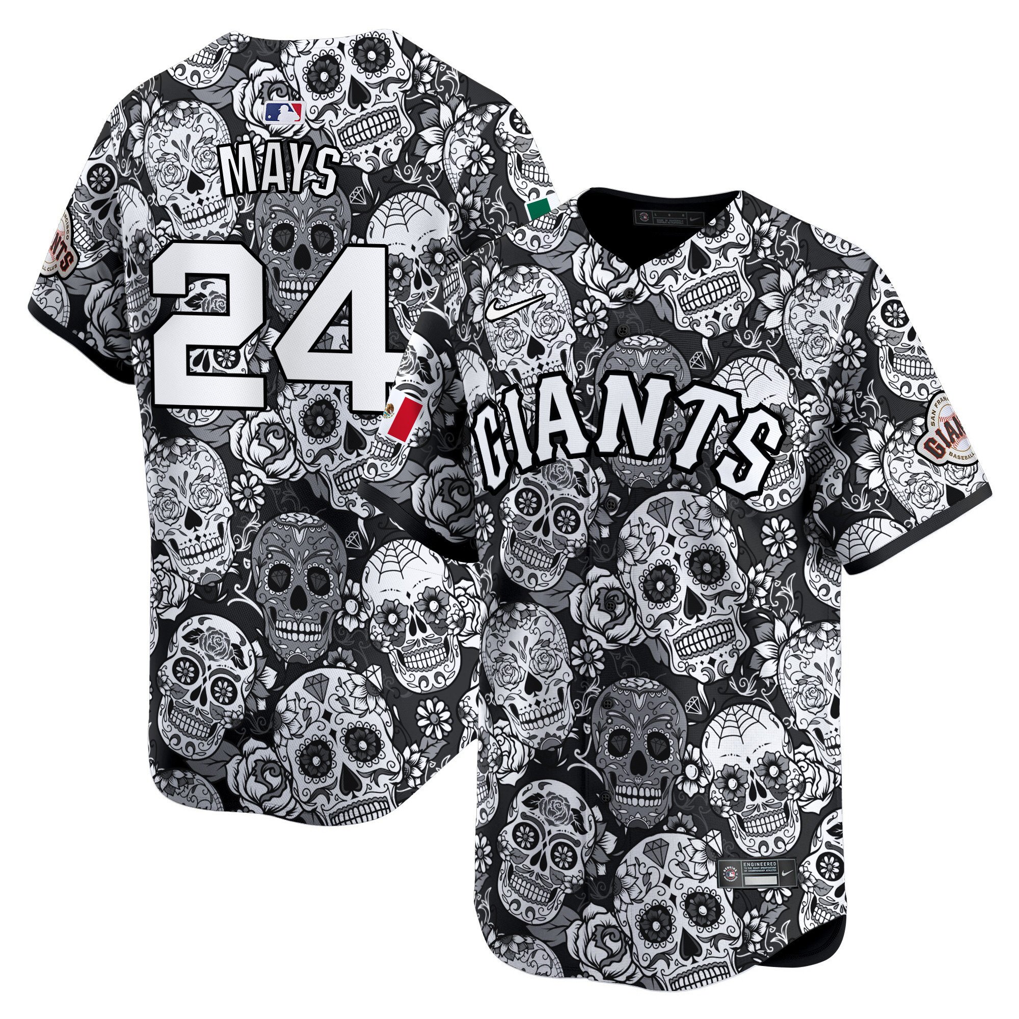 Men's Willie Mays San Francisco Giants Sugar Skull Mexico Vapor Premier Limited Black Jersey - Printed