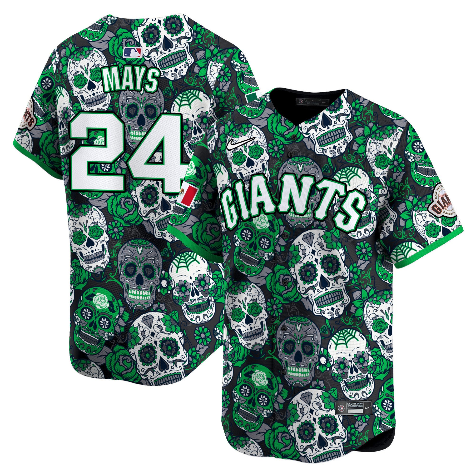 Men's Willie Mays San Francisco Giants Sugar Skull Mexico Vapor Premier Limited Green Jersey - Printed