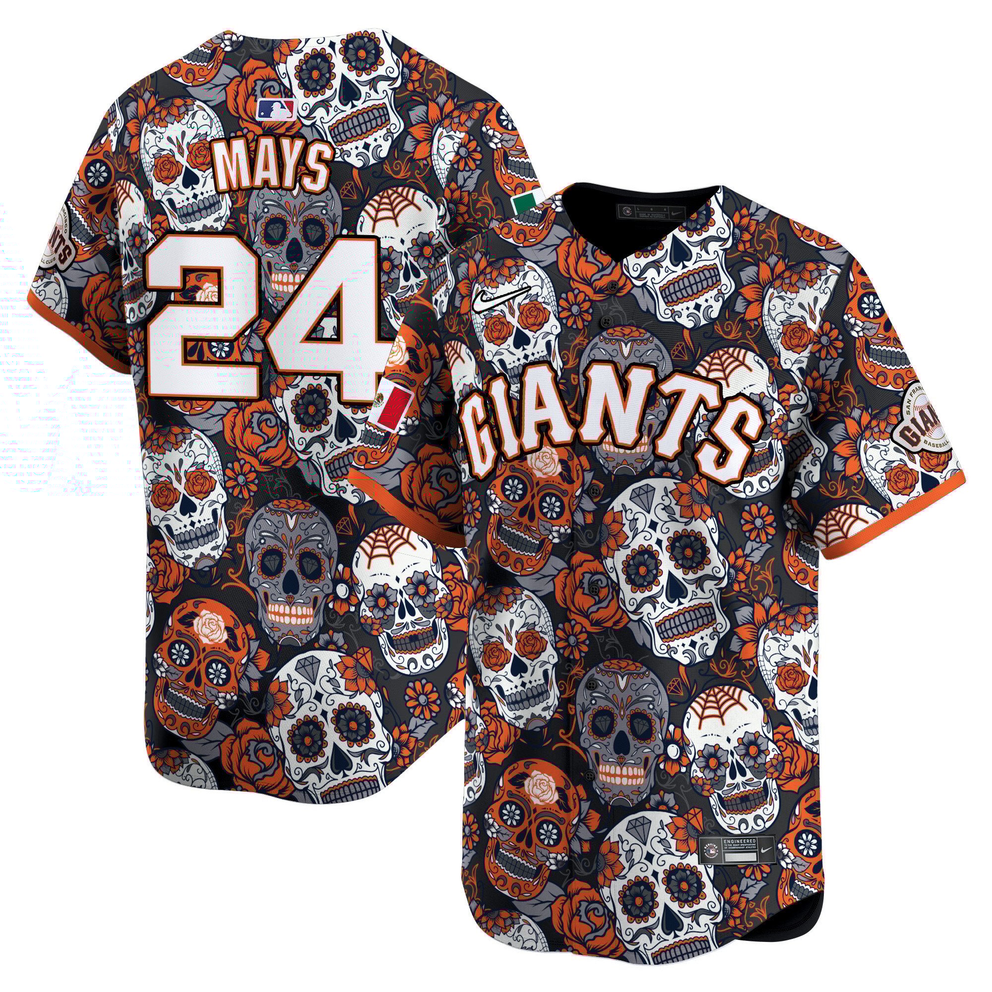 Men's Willie Mays San Francisco Giants Sugar Skull Mexico Vapor Premier Limited Orange Jersey - Printed