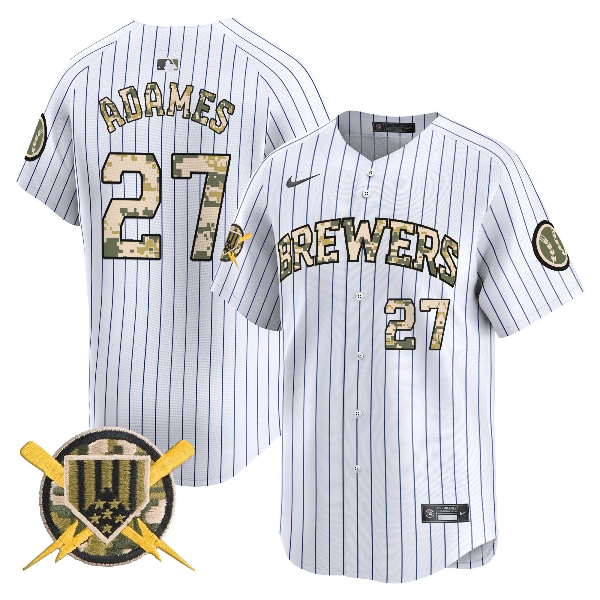 Men's Willy Adames Milwaukee Brewers Armed Forces Day Vapor Premier Limited Pinstripe Jersey - All Stitched