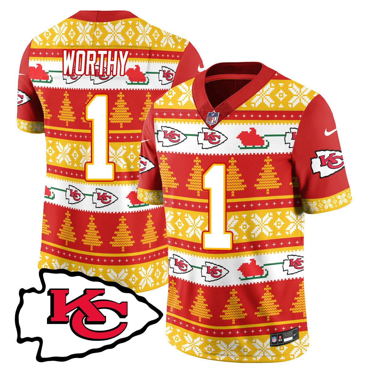 Men's Xavier Worthy Kansas City Chiefs 2024 Christmas Vapor Limited Red Jersey - Printed