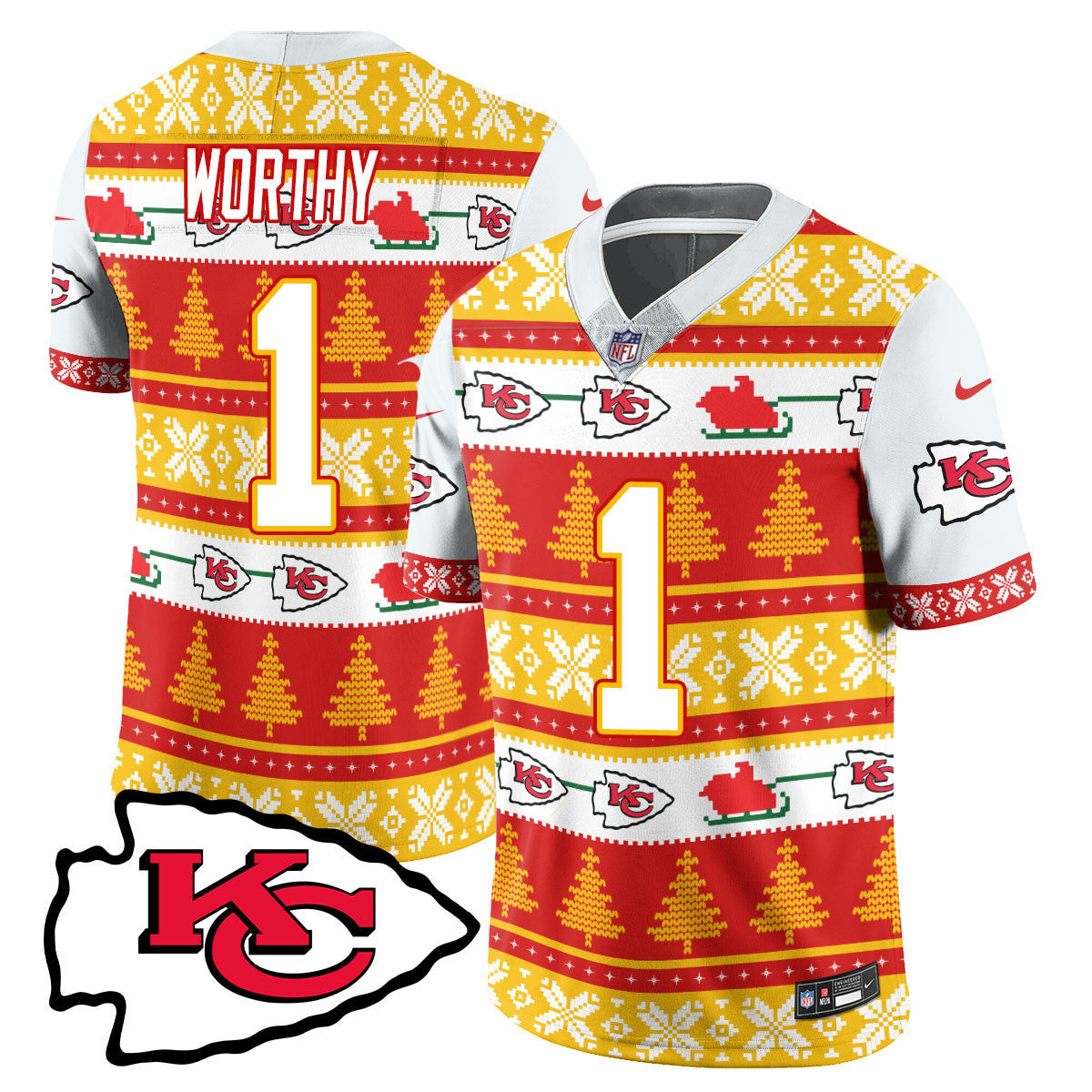 Men's Xavier Worthy Kansas City Chiefs 2024 Christmas Vapor Limited White Jersey - Printed