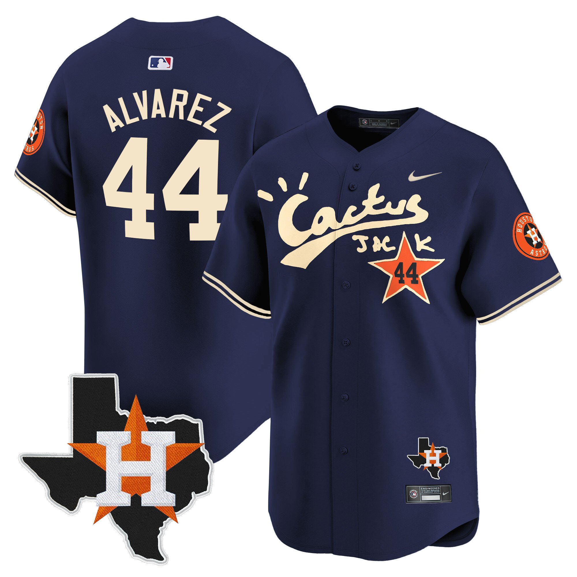 Men's Yordan Â¡lvarez Cactus Jack Patch Vapor Premier Limited Navy Houston Astros Jersey - All Stitched