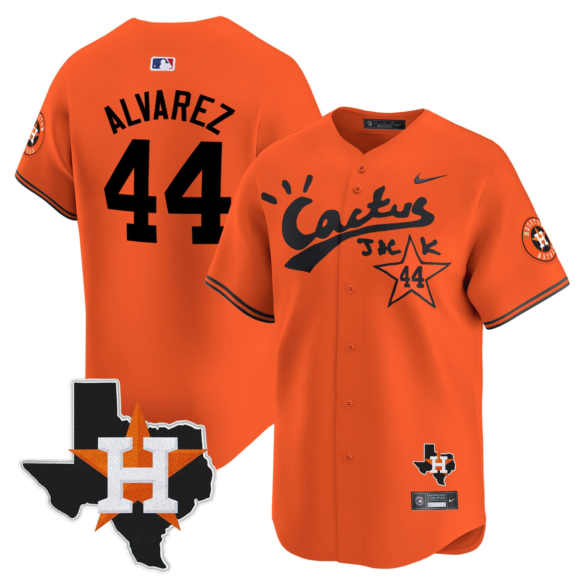 Men's Yordan Â¡lvarez Cactus Jack Patch Vapor Premier Limited Orange Houston Astros Jersey - All Stitched