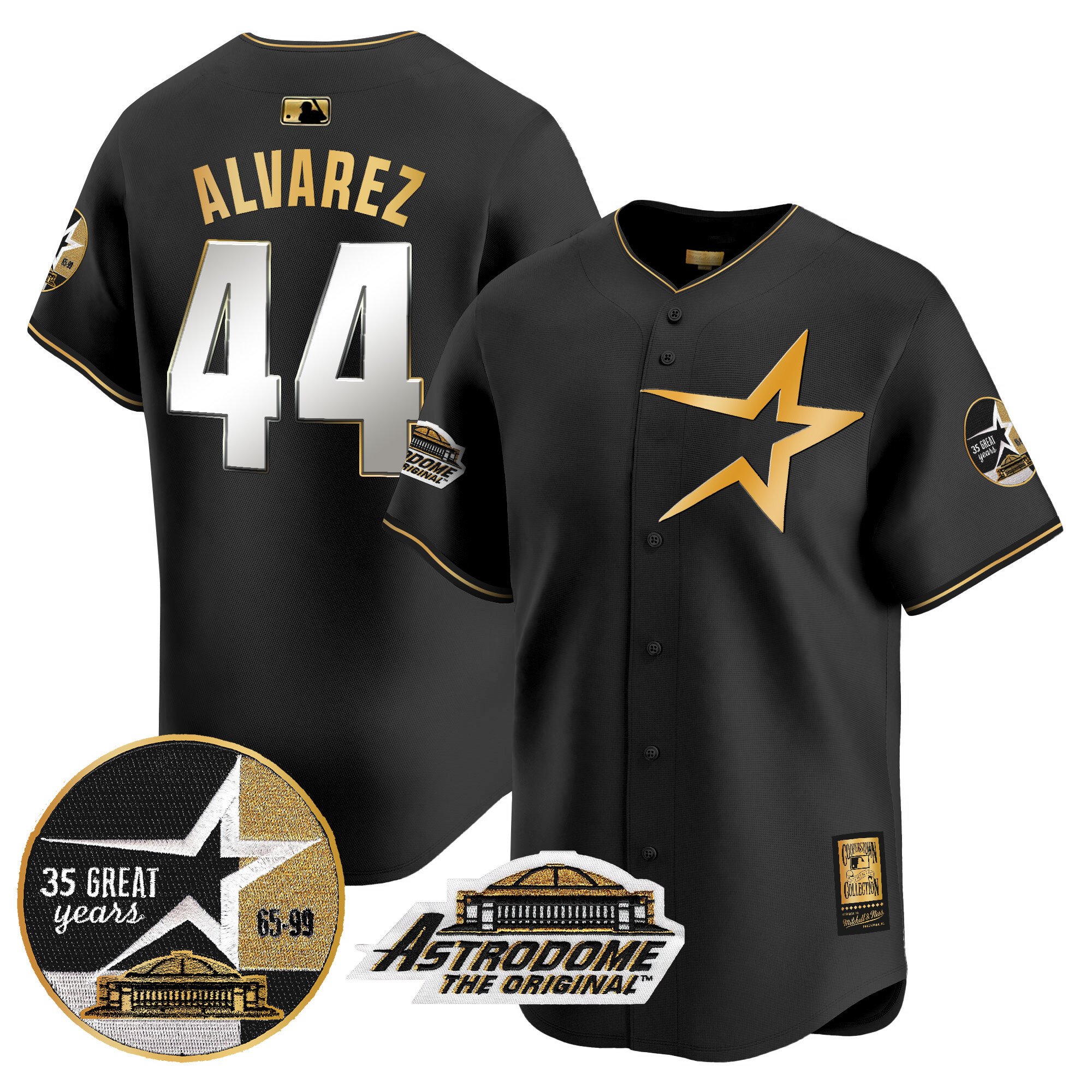 Men's Yordan Â¡lvarez Houston Astros 1999 Throwback 35th & Astrodome Patch Vapor Premier Limited Black Gold Jersey - All Stitched