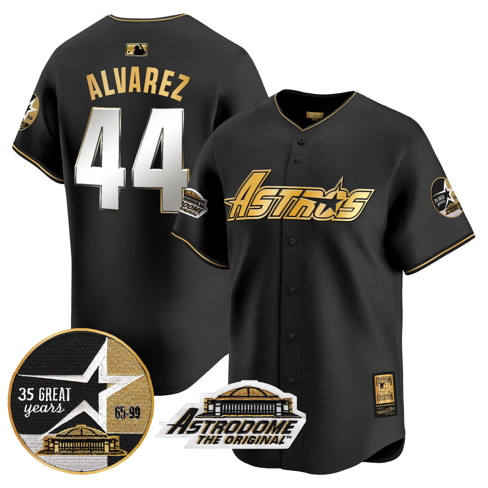 Men's Yordan Â¡lvarez Houston Astros 1999 Throwback 35th & Astrodome Patch Vapor Premier Limited Black Gold Jersey V3 - All Stitched