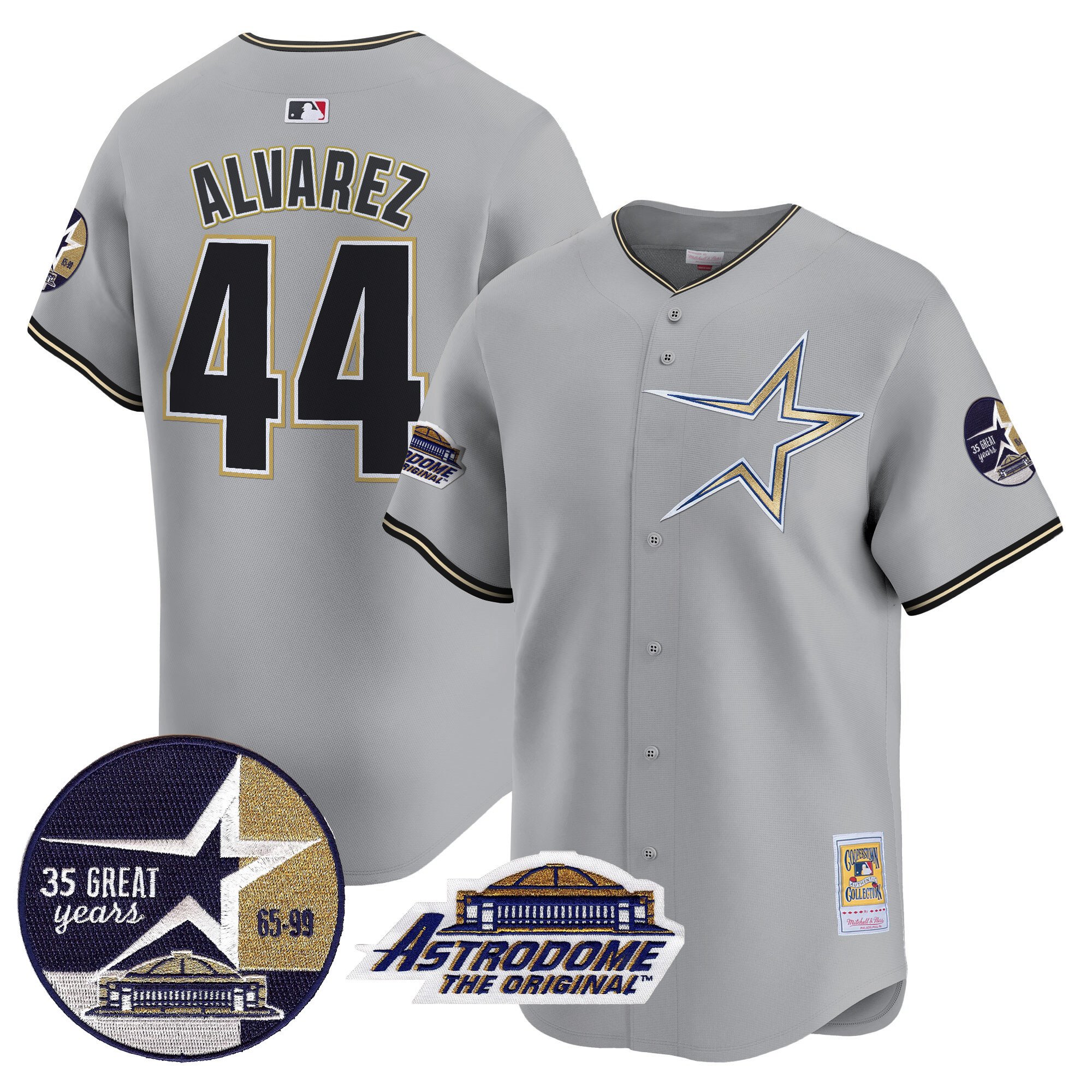 Men's Yordan Â¡lvarez Houston Astros 1999 Throwback 35th & Astrodome Patch Vapor Premier Limited Gray Jersey - All Stitched