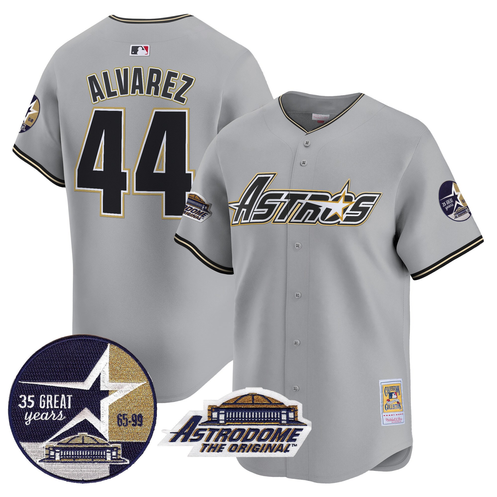 Men's Yordan Â¡lvarez Houston Astros 1999 Throwback 35th & Astrodome Patch Vapor Premier Limited Gray Jersey V3 - All Stitched