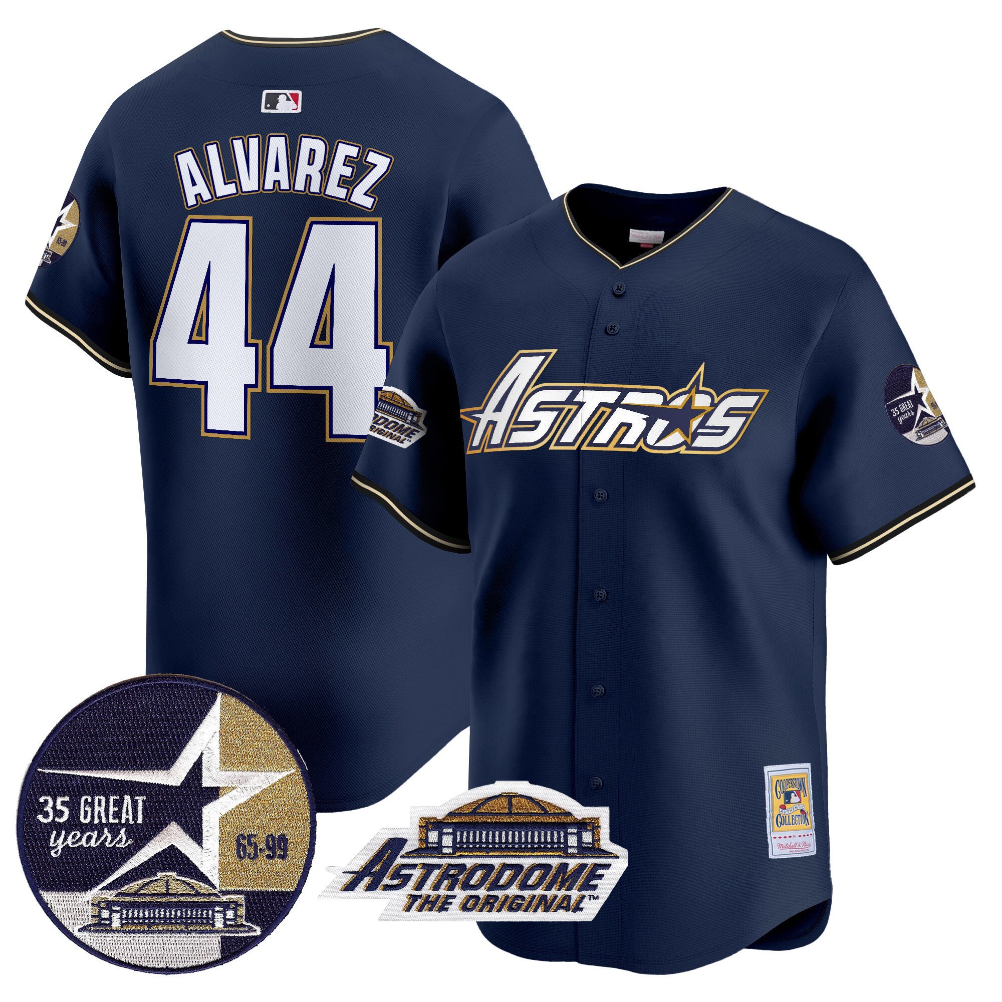 Men's Yordan Â¡lvarez Houston Astros 1999 Throwback 35th & Astrodome Patch Vapor Premier Limited Navy Jersey V3 - All Stitched