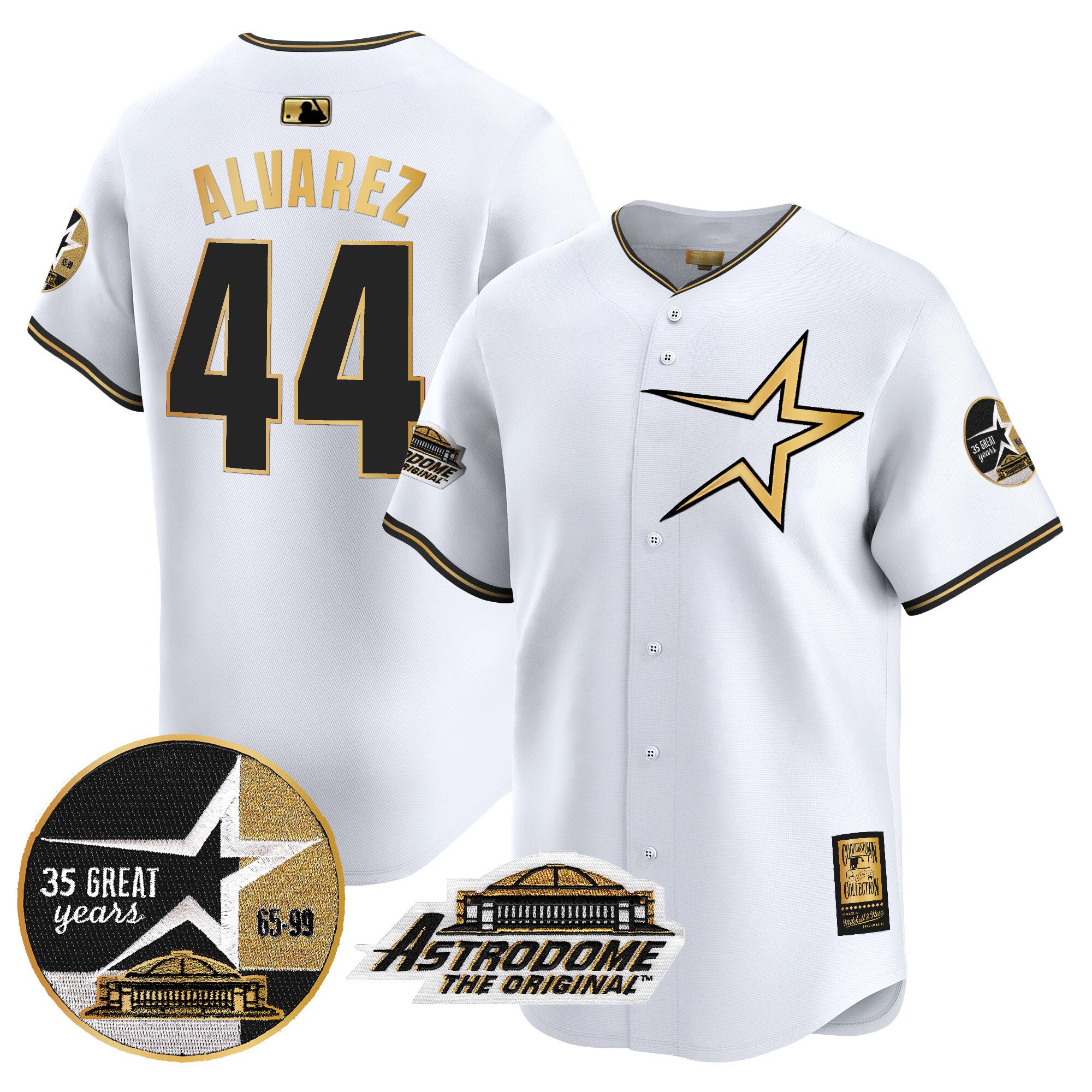 Men's Yordan Â¡lvarez Houston Astros 1999 Throwback 35th & Astrodome Patch Vapor Premier Limited White Gold Jersey - All Stitched