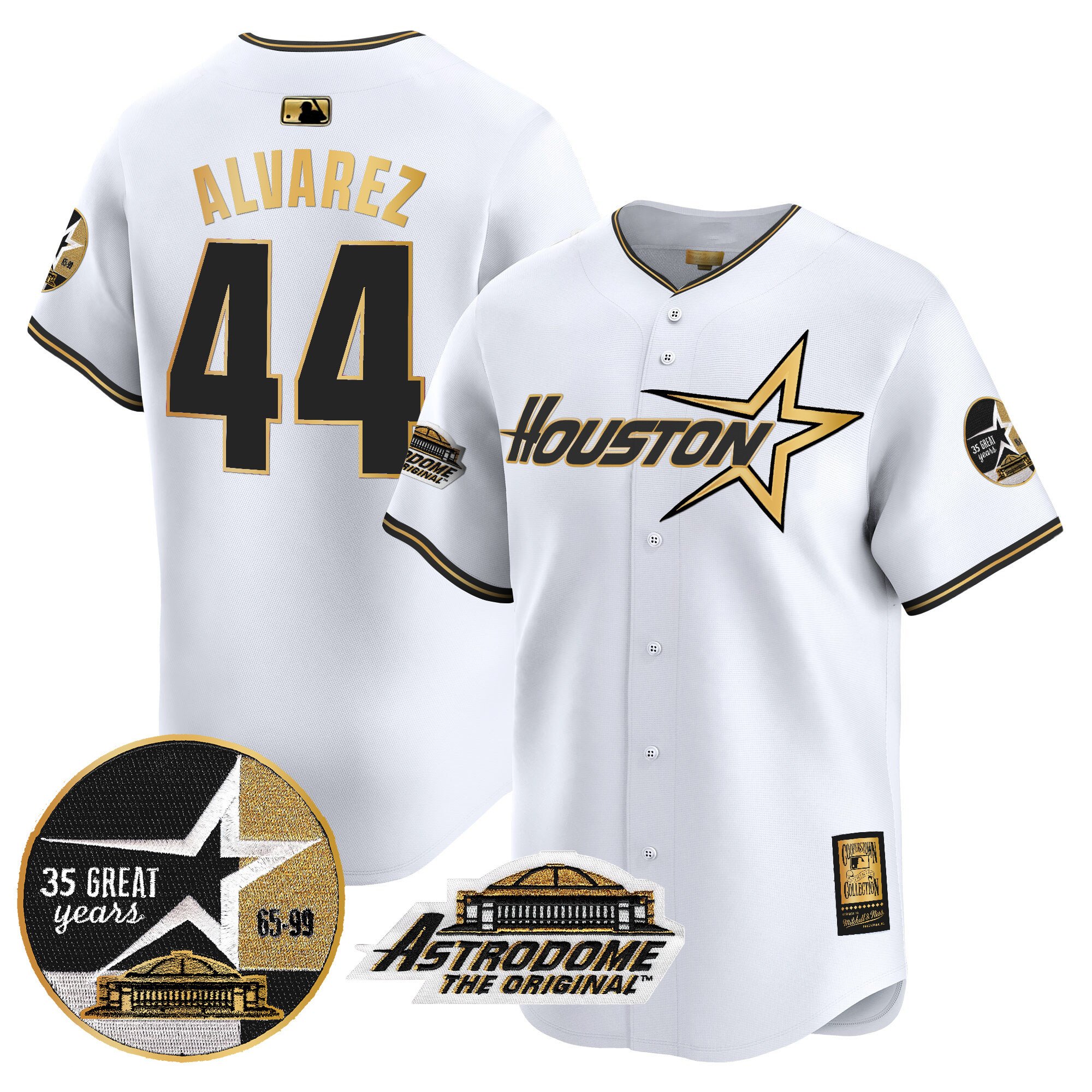 Men's Yordan Â¡lvarez Houston Astros 1999 Throwback 35th & Astrodome Patch Vapor Premier Limited White Gold Jersey V2 - All Stitched
