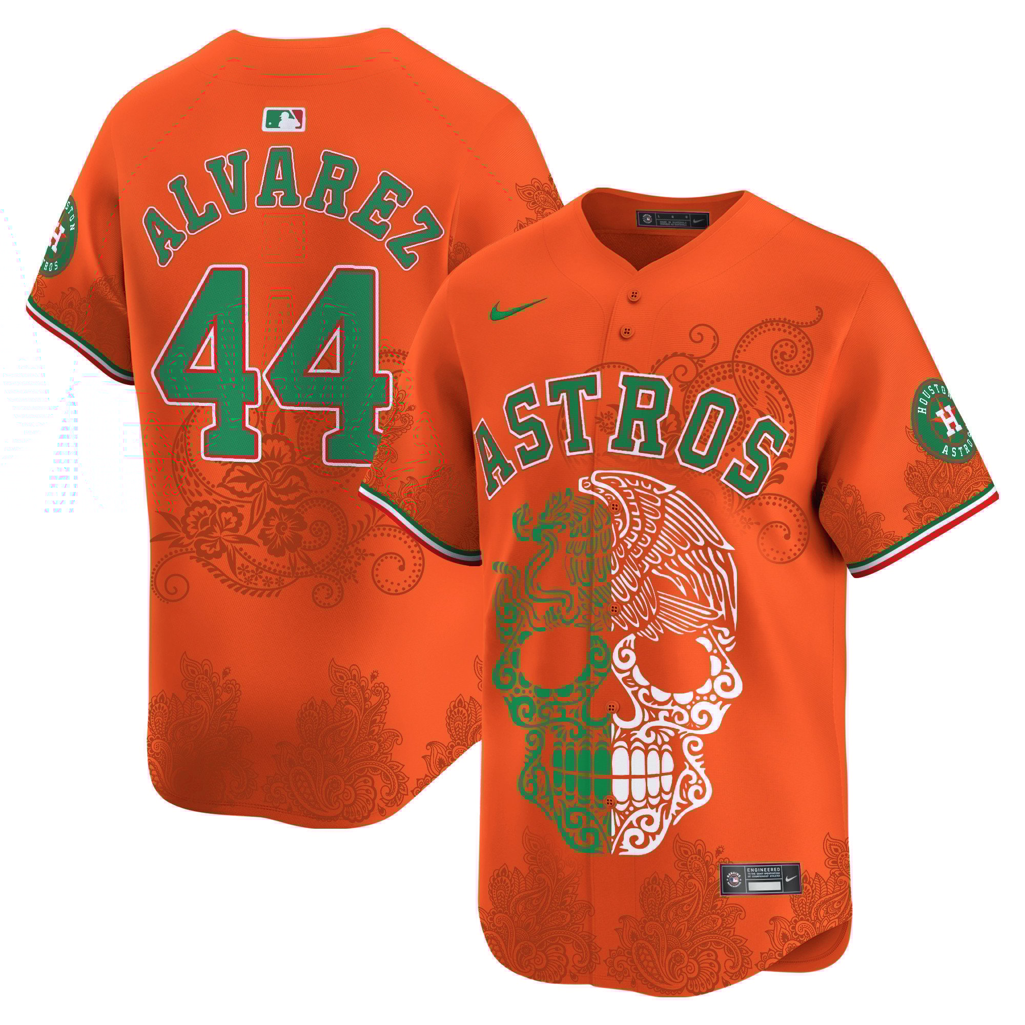 Men's Yordan Â¡lvarez Houston Astros Aztec Warrior Skull Vapor Limited Orange Jersey - Printed