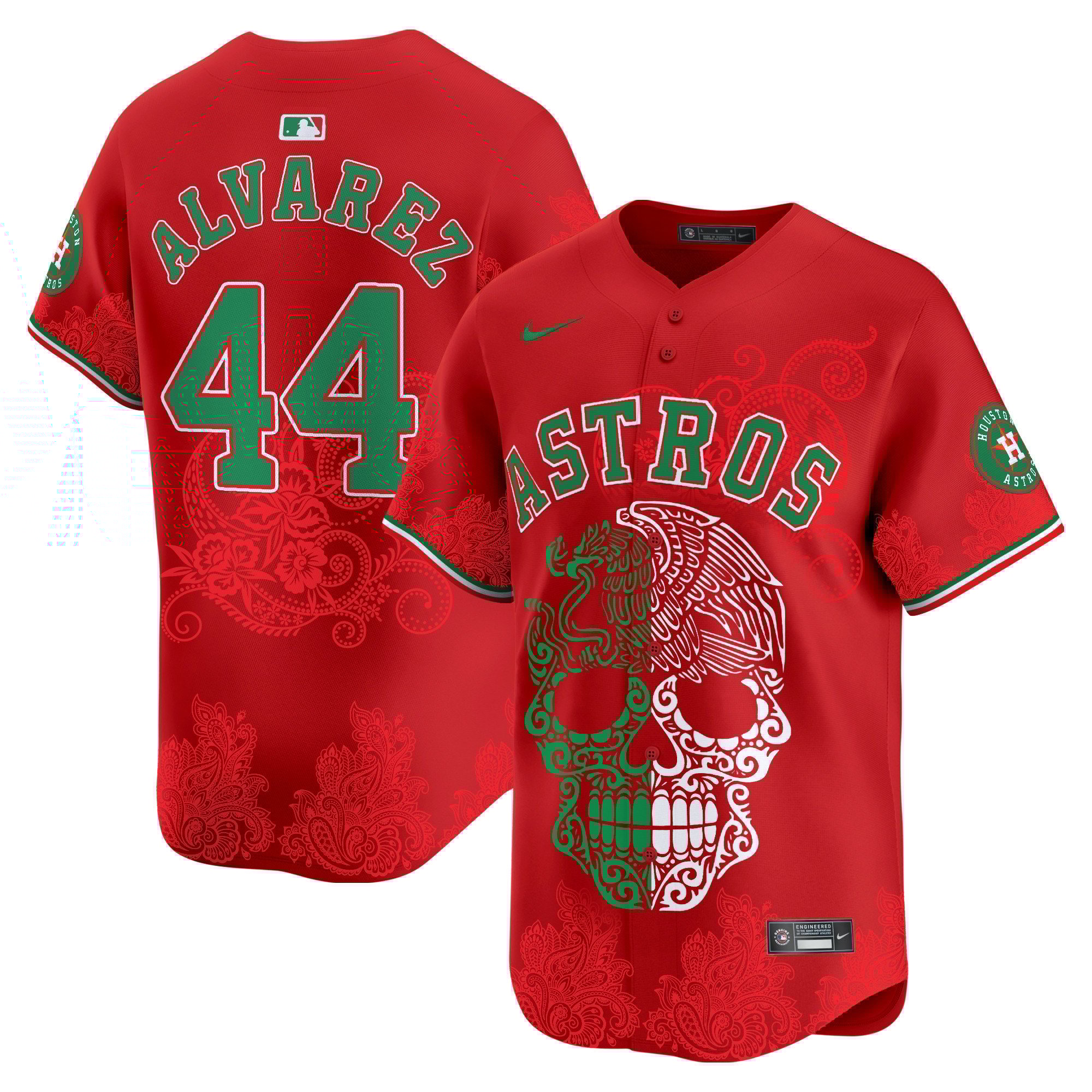 Men's Yordan Â¡lvarez Houston Astros Aztec Warrior Skull Vapor Limited Red Jersey - Printed