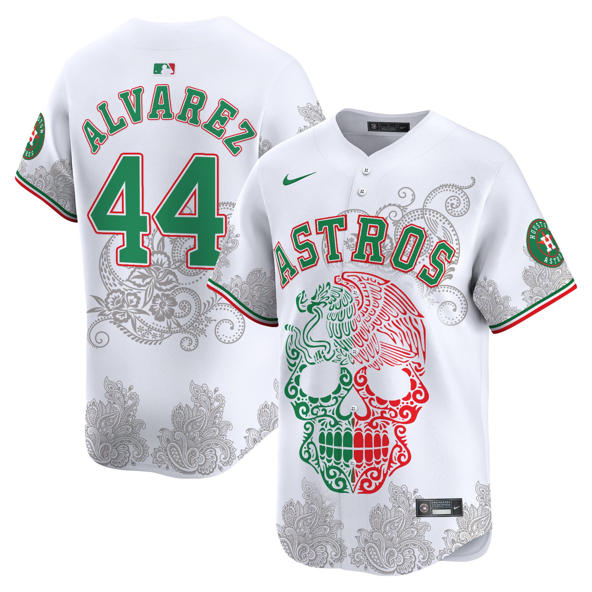 Men's Yordan Â¡lvarez Houston Astros Aztec Warrior Skull Vapor Limited White Jersey - Printed