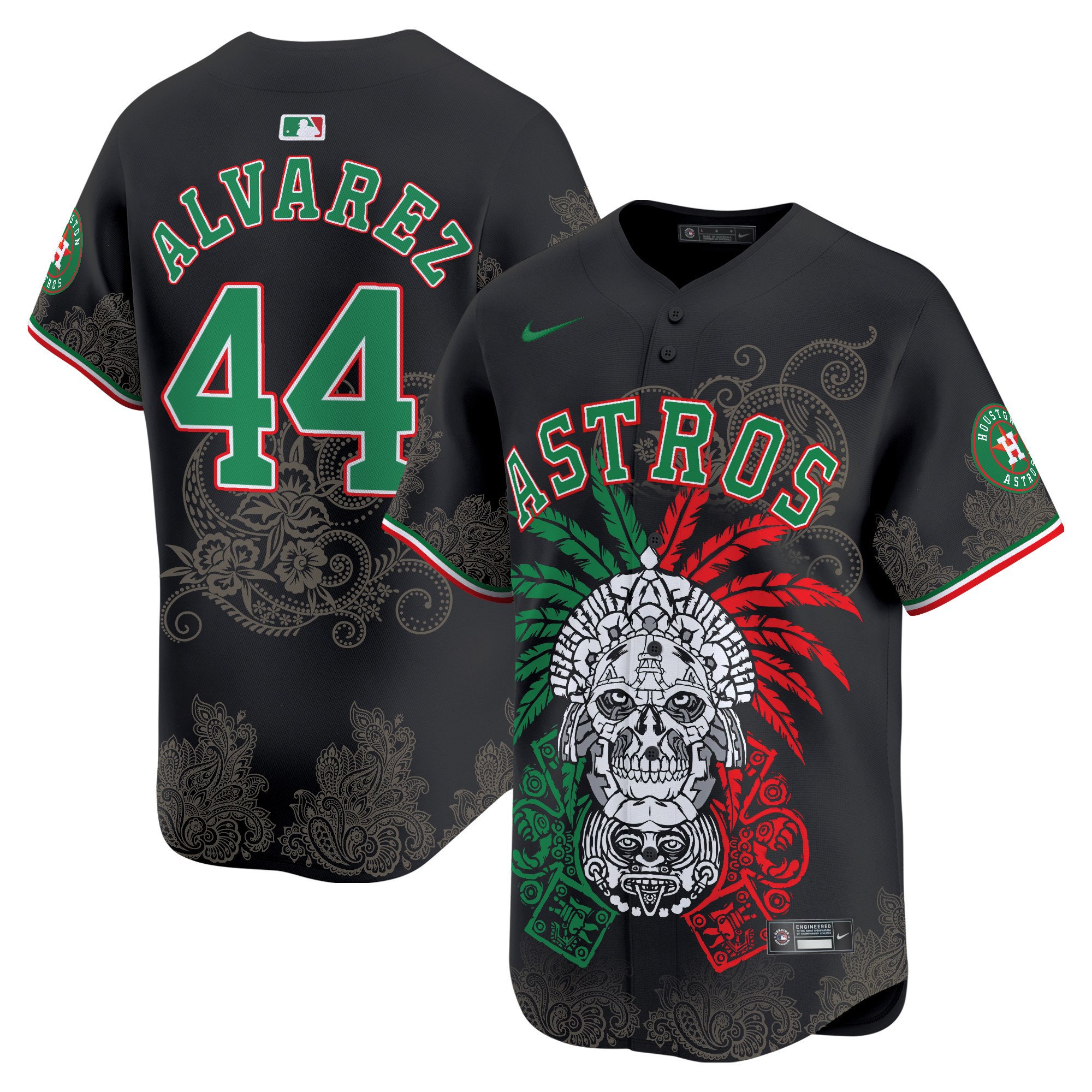 Men's Yordan Â¡lvarez Houston Astros Aztec Warrior Skull Vapor Premier Limited Black Jersey V2 - Printed