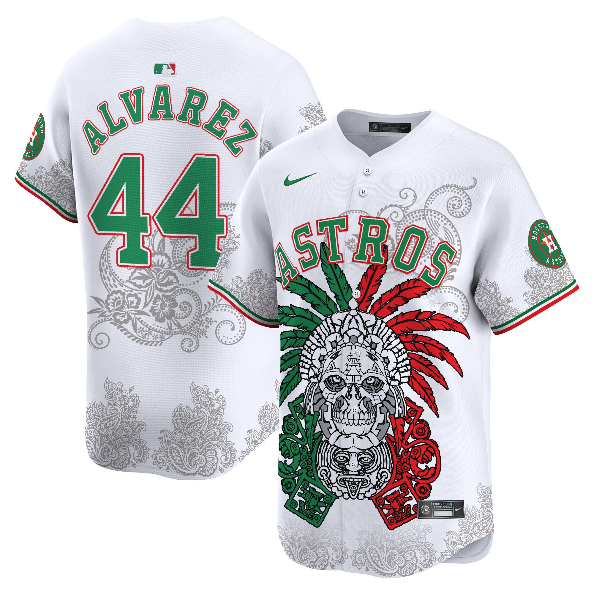 Men's Yordan Â¡lvarez Houston Astros Aztec Warrior Skull Vapor Premier Limited White Jersey V2 - Printed