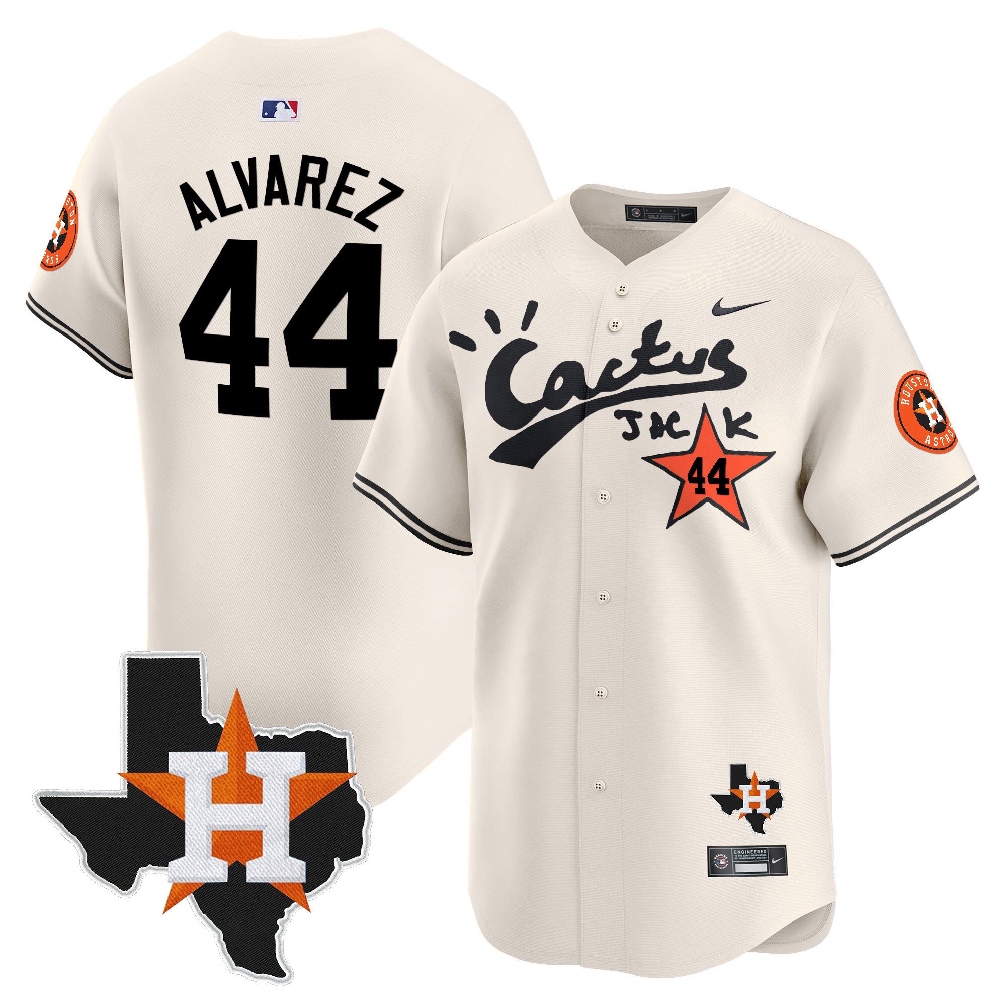 Men's Yordan Â¡lvarez Houston Astros Cactus Jack Patch Vapor Premier Limited Cream Jersey V11 - Stitched
