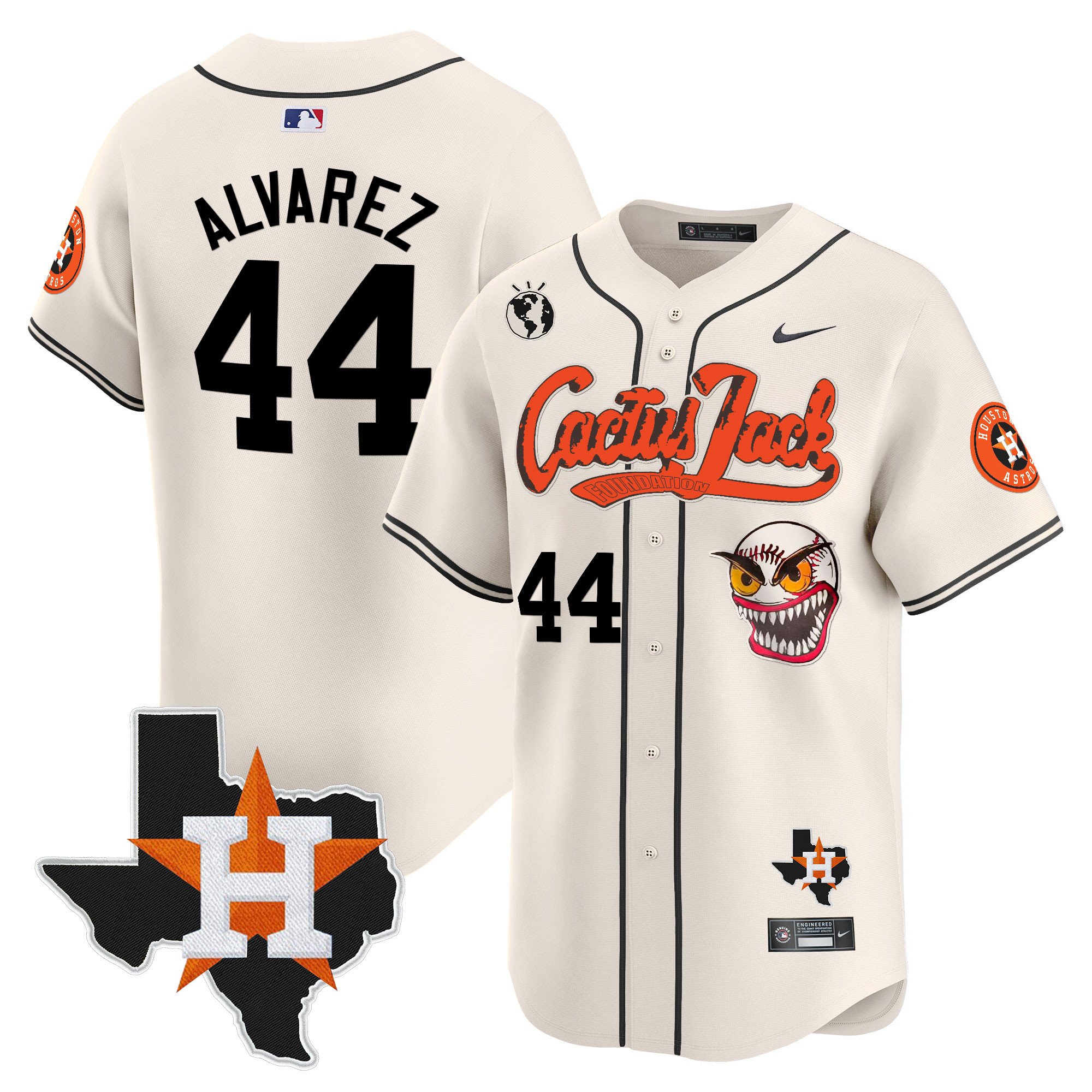 Men's Yordan Â¡lvarez Houston Astros Cactus Jack Patch Vapor Premier Limited Cream Jersey V12 - Stitched