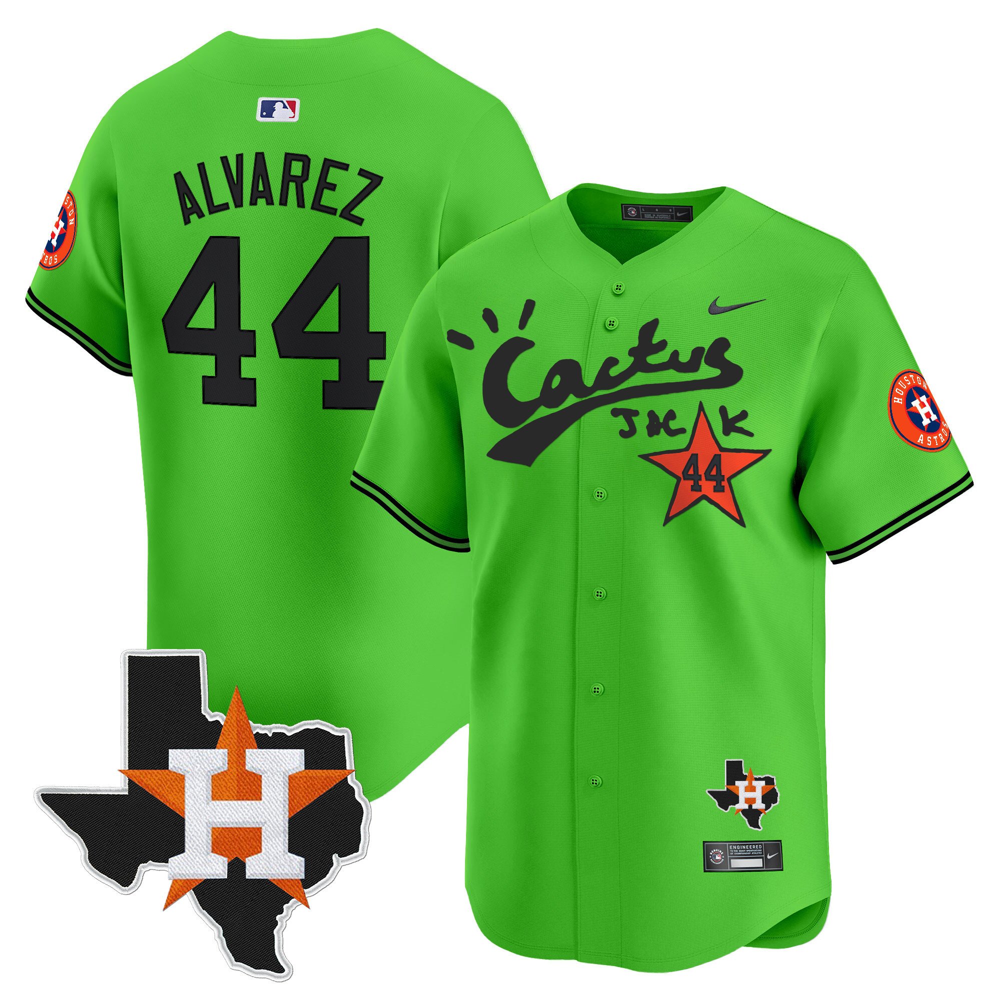 Men's Yordan Â¡lvarez Houston Astros Cactus Jack Patch Vapor Premier Limited Green Jersey V11 - Stitched