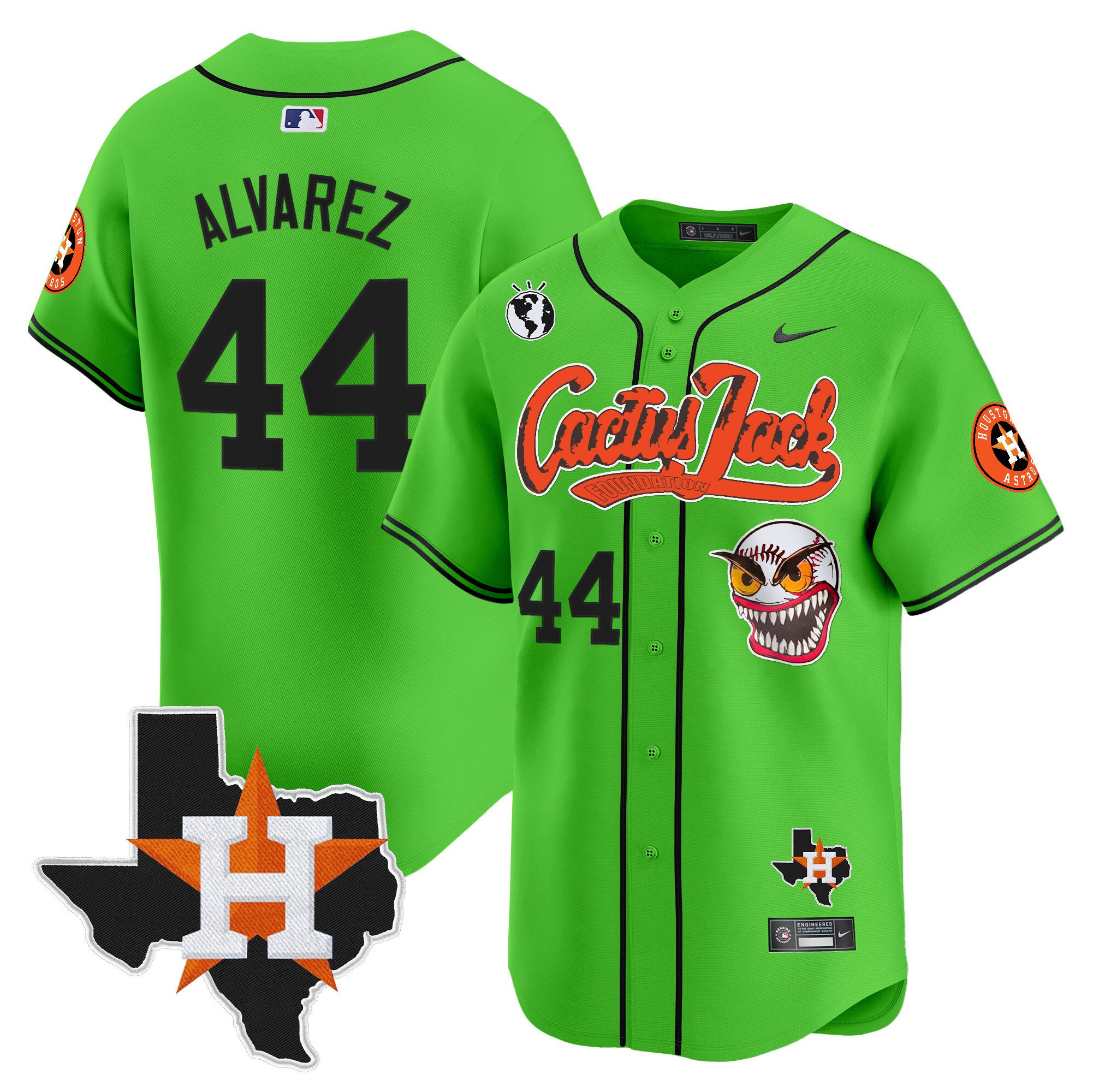 Men's Yordan Â¡lvarez Houston Astros Cactus Jack Patch Vapor Premier Limited Green Jersey V12 - Stitched