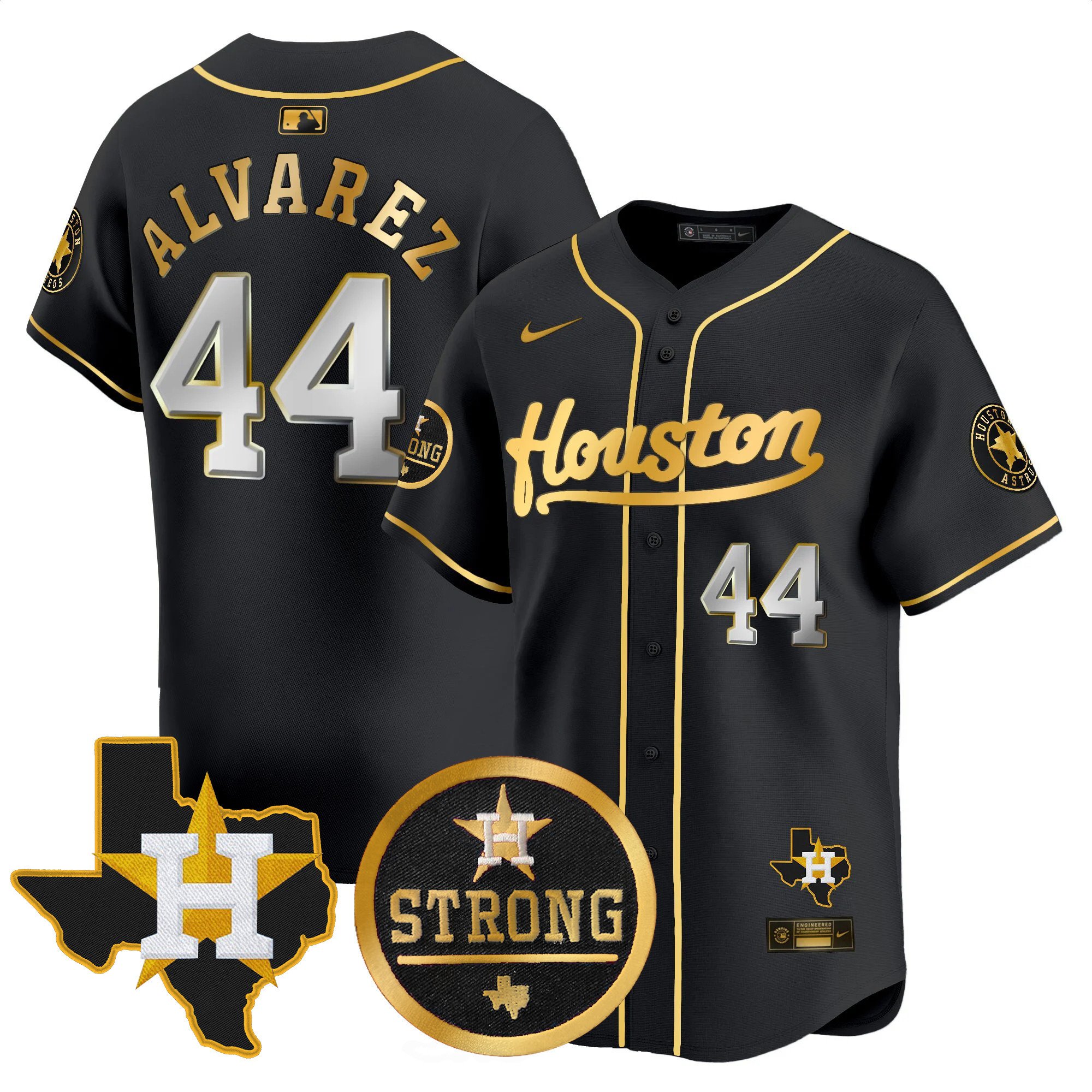 Men's Yordan Â¡lvarez Houston Astros "Houston Strong" Patch Vapor Premier Limited Black Gold Jersey - All Stitched