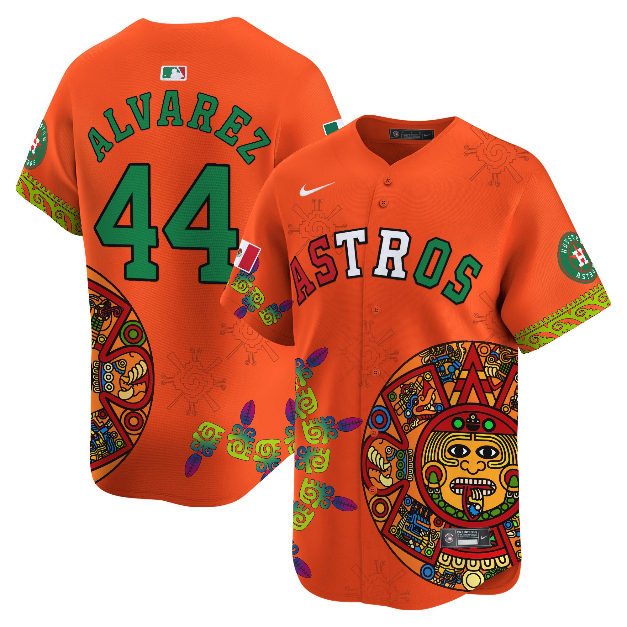 Men's Yordan Â¡lvarez Houston Astros Mexico Aztec Calendar Vapor Premier Limited Orange Jersey - Printed