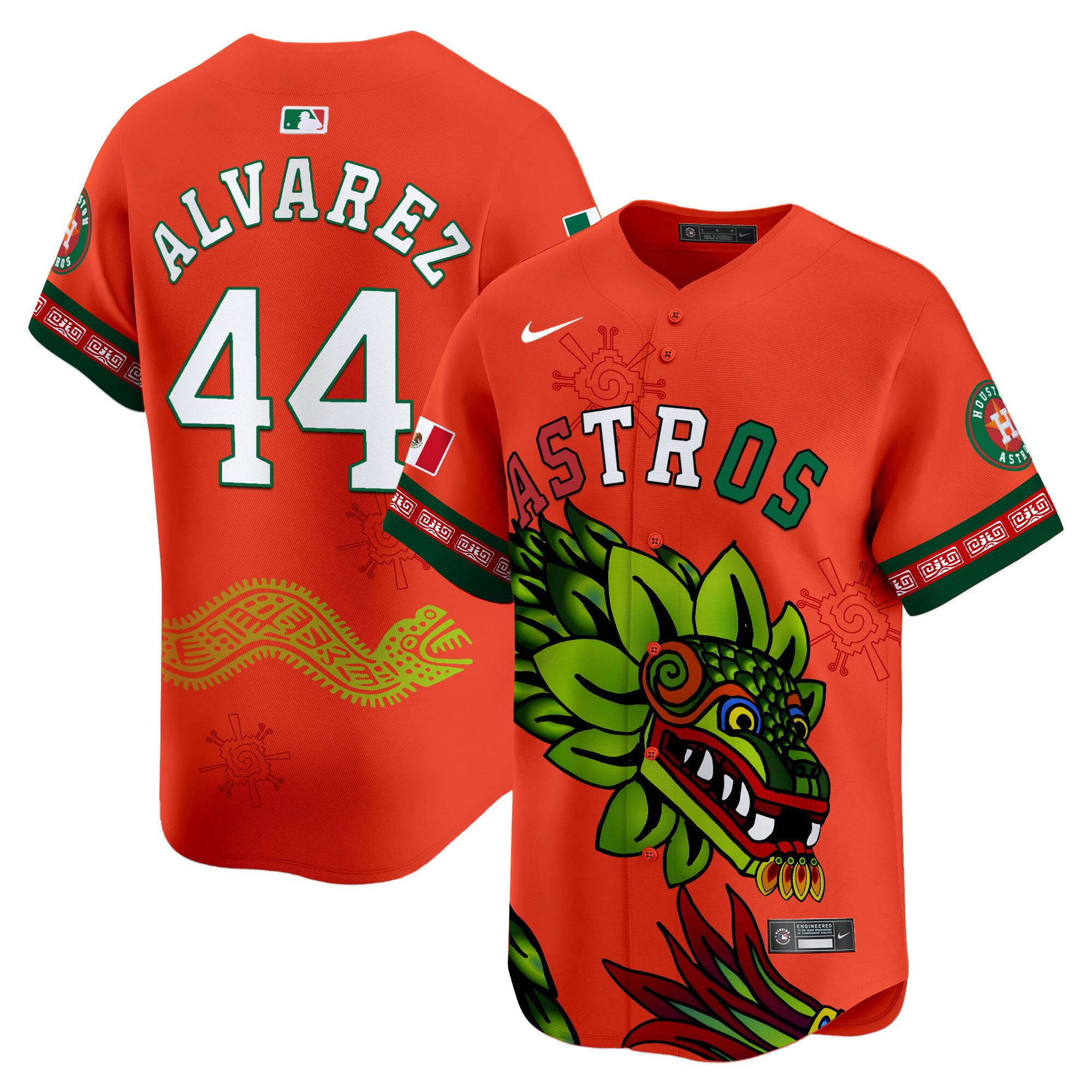 Men's Yordan Â¡lvarez Houston Astros Mexico Quetzalcoatl Aztec Vapor Limited Orange Jersey - Printed
