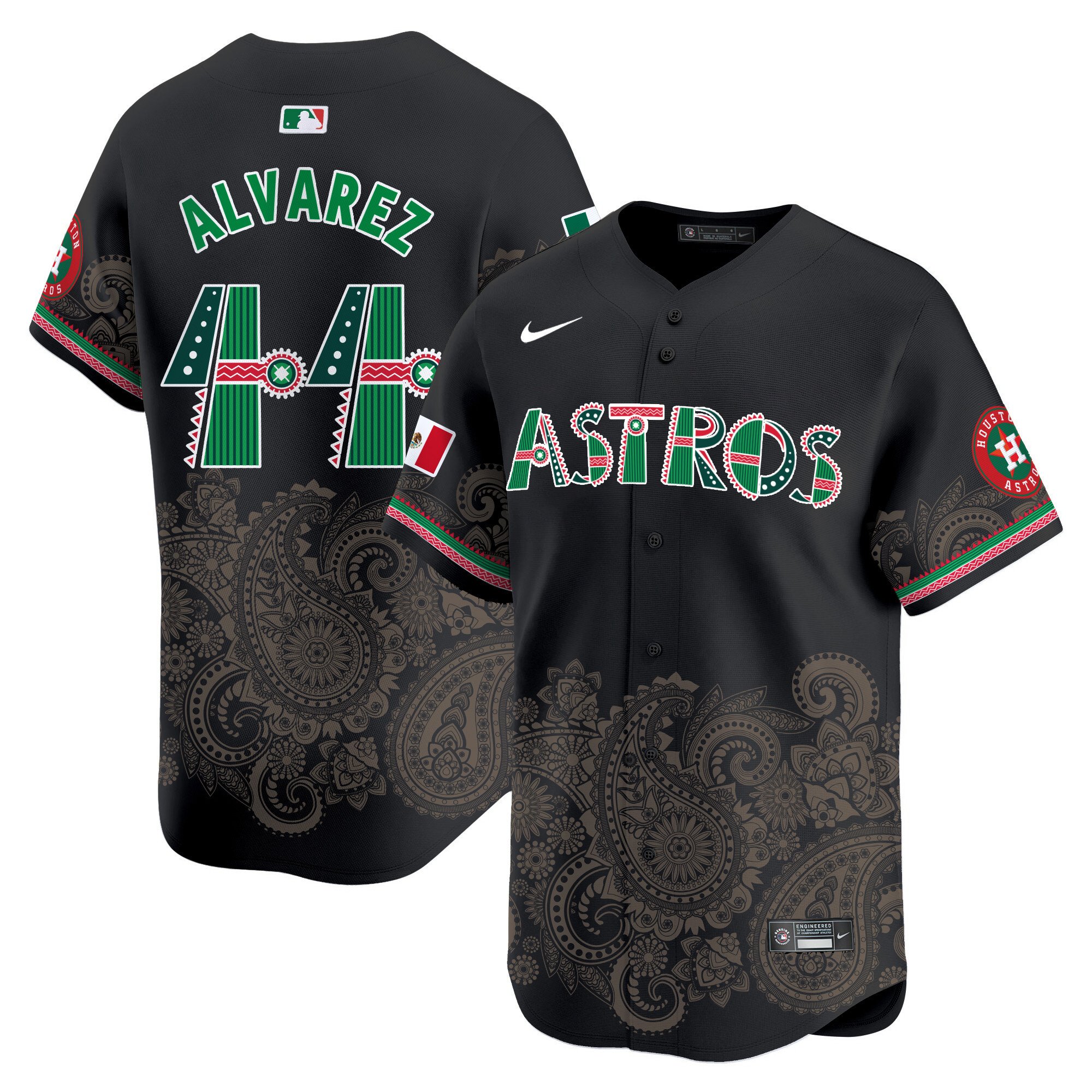 Men's Yordan Â¡lvarez Houston Astros Paisley Mexico Vapor Premier Limited Black Jersey V2- Printed