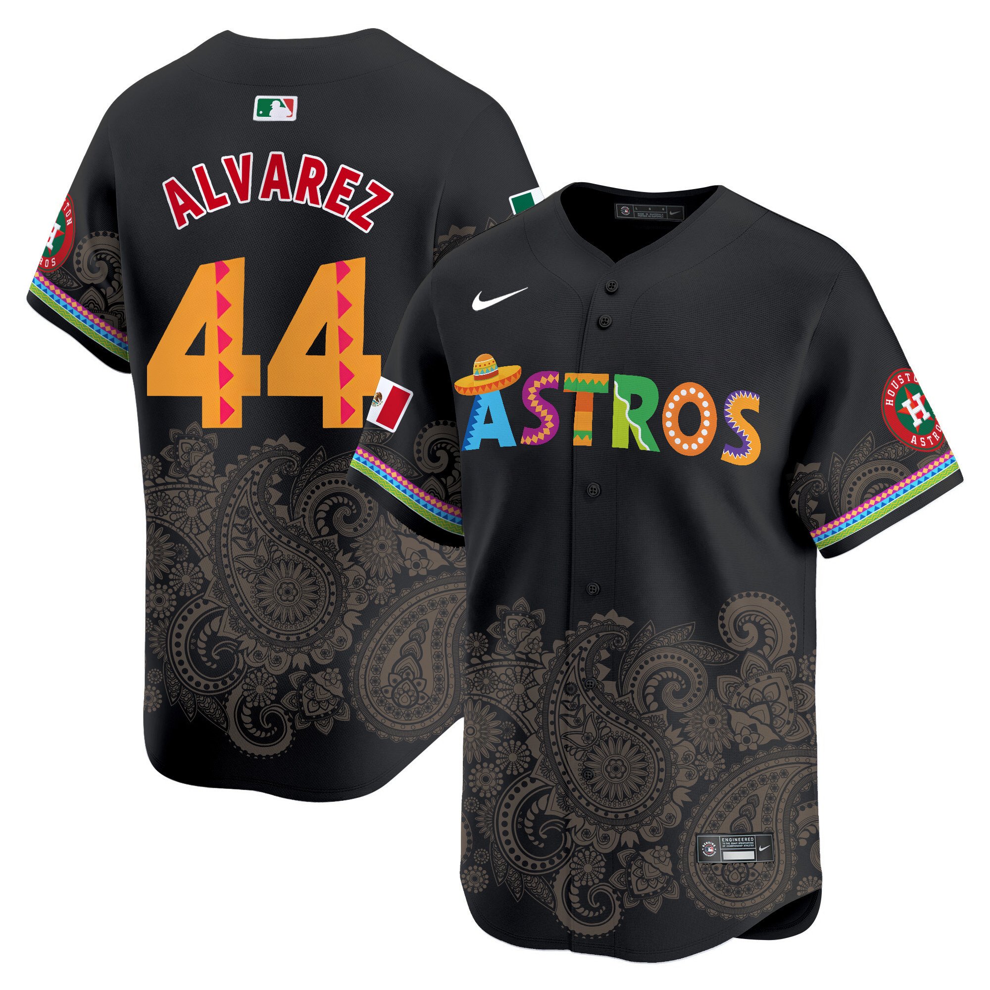 Men's Yordan Â¡lvarez Houston Astros Paisley Mexico Vapor Premier Limited Black Jersey V5- Printed
