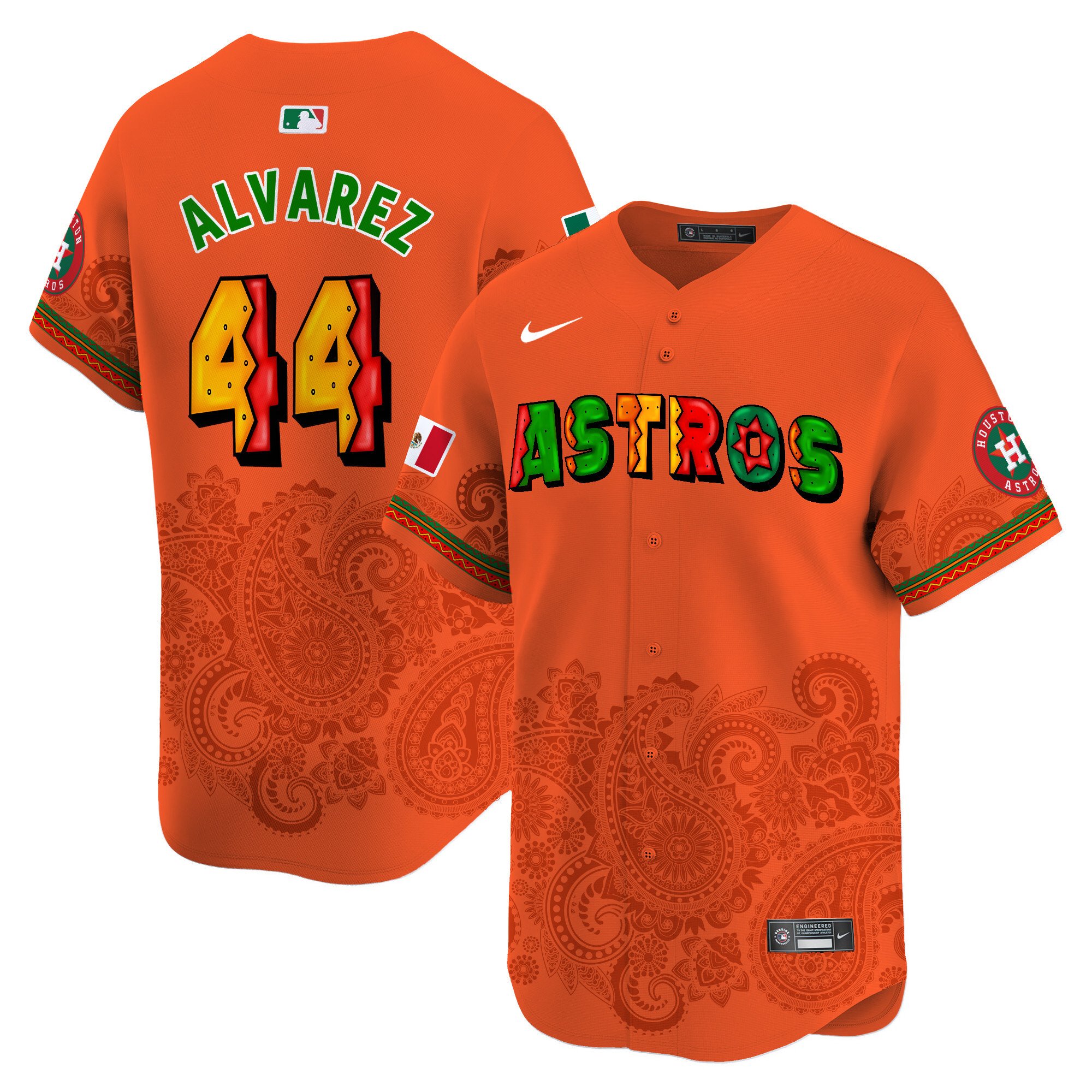 Men's Yordan Â¡lvarez Houston Astros Paisley Mexico Vapor Premier Limited Orange Jersey V3 - Printed