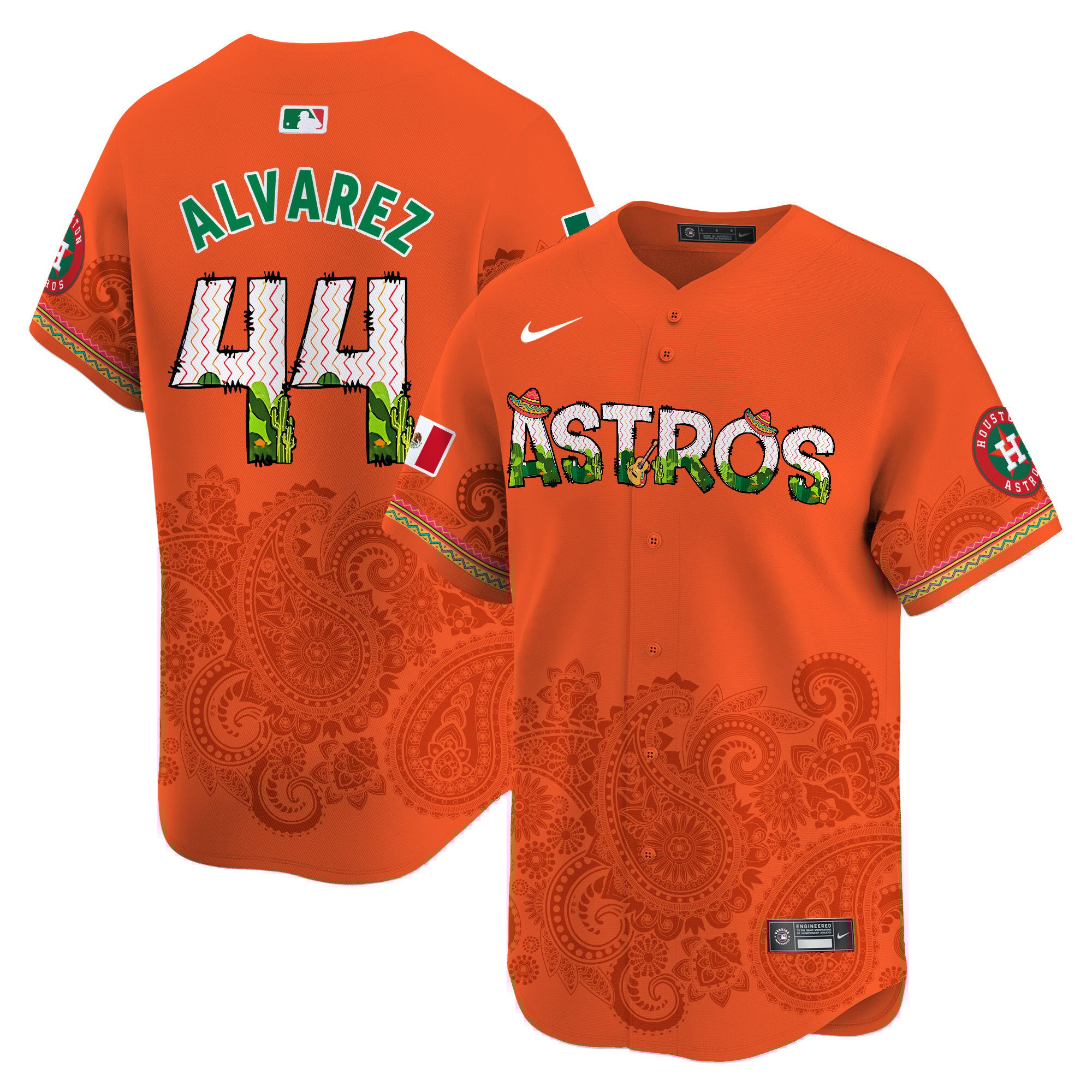 Men's Yordan Â¡lvarez Houston Astros Paisley Mexico Vapor Premier Limited Orange Jersey V4 - Printed