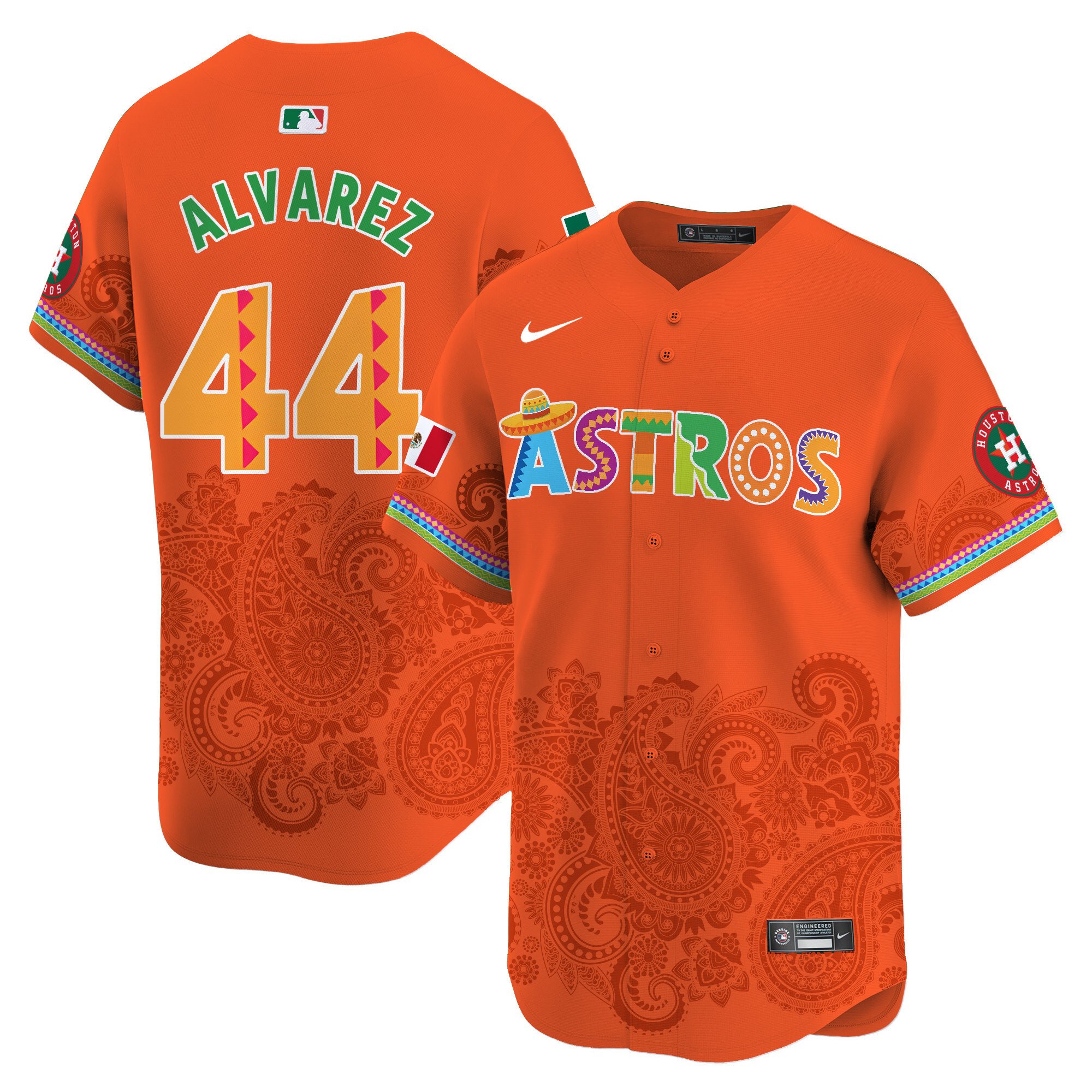 Men's Yordan Â¡lvarez Houston Astros Paisley Mexico Vapor Premier Limited Orange Jersey V5- Printed